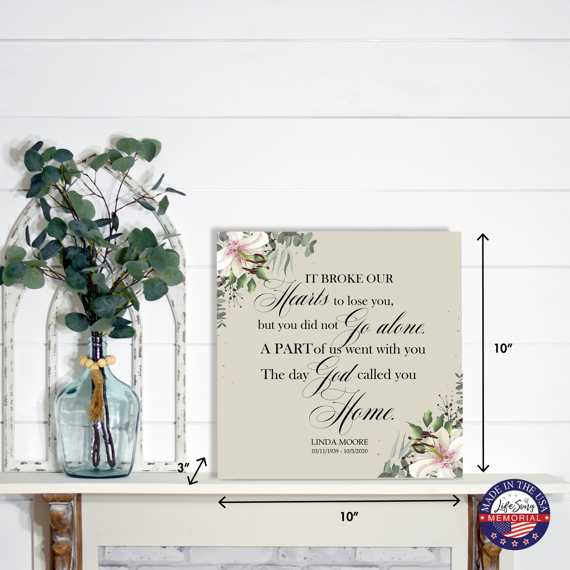 Timeless Human Memorial Shadow Box Urn With Inspirational Verse in Ivory - It Broke Our Hearts
