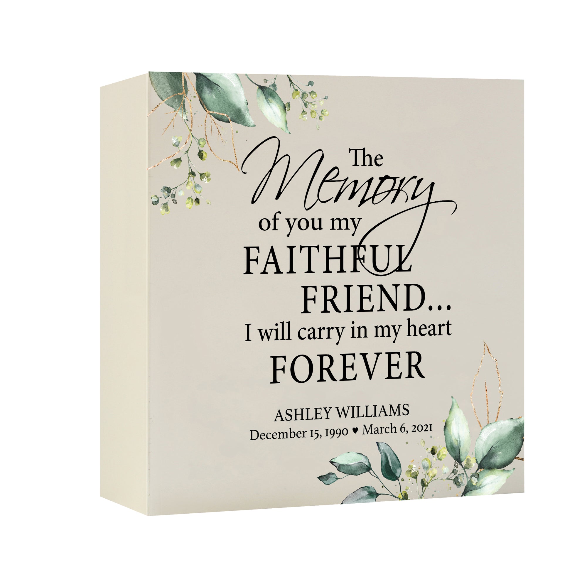 Timeless Human Memorial Shadow Box Urn With Inspirational Verse in Ivory - The Memory Of You