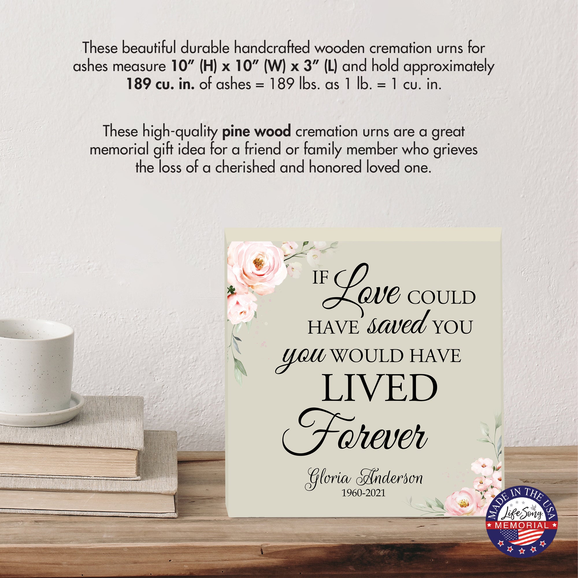 Timeless Human Memorial Shadow Box Urn With Inspirational Verse in Ivory - If Love Could Have Saved You