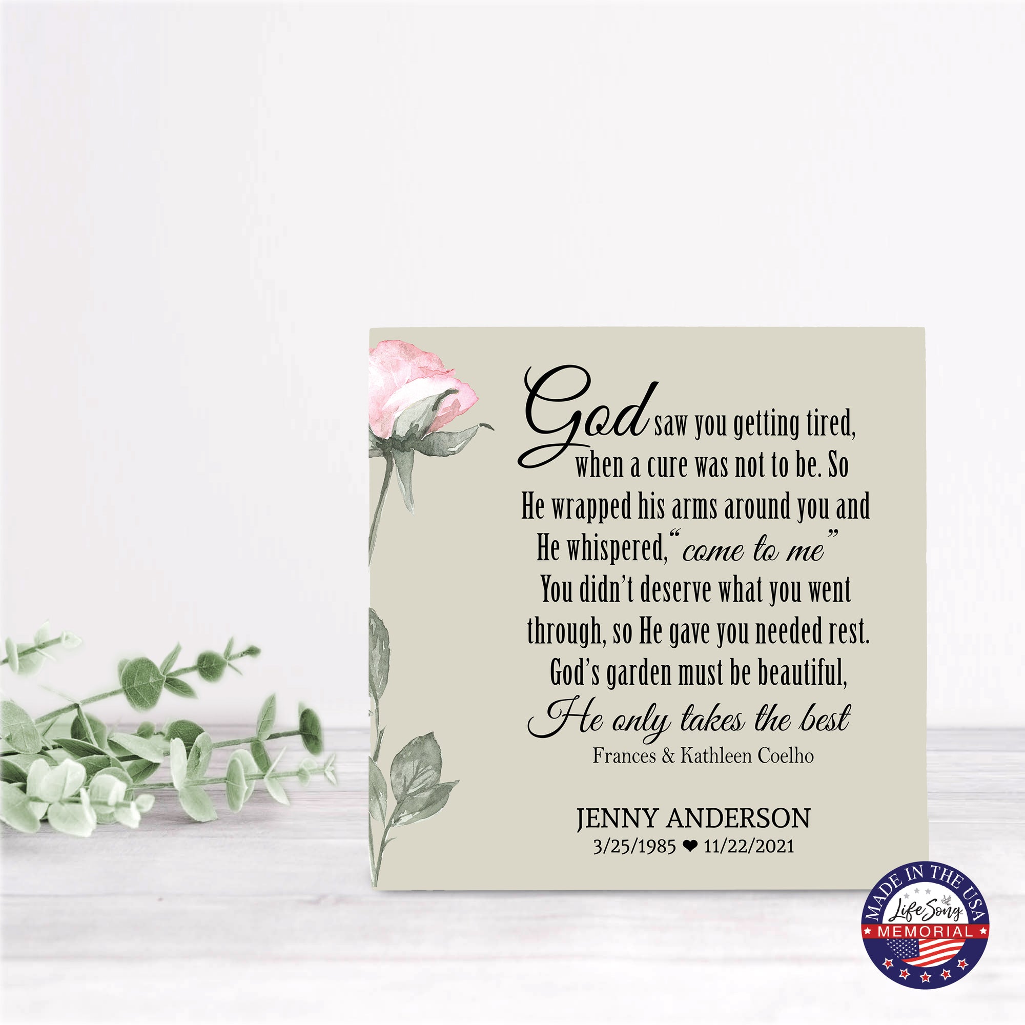 Timeless Human Memorial Shadow Box Urn With Inspirational Verse in Ivory - God Saw You