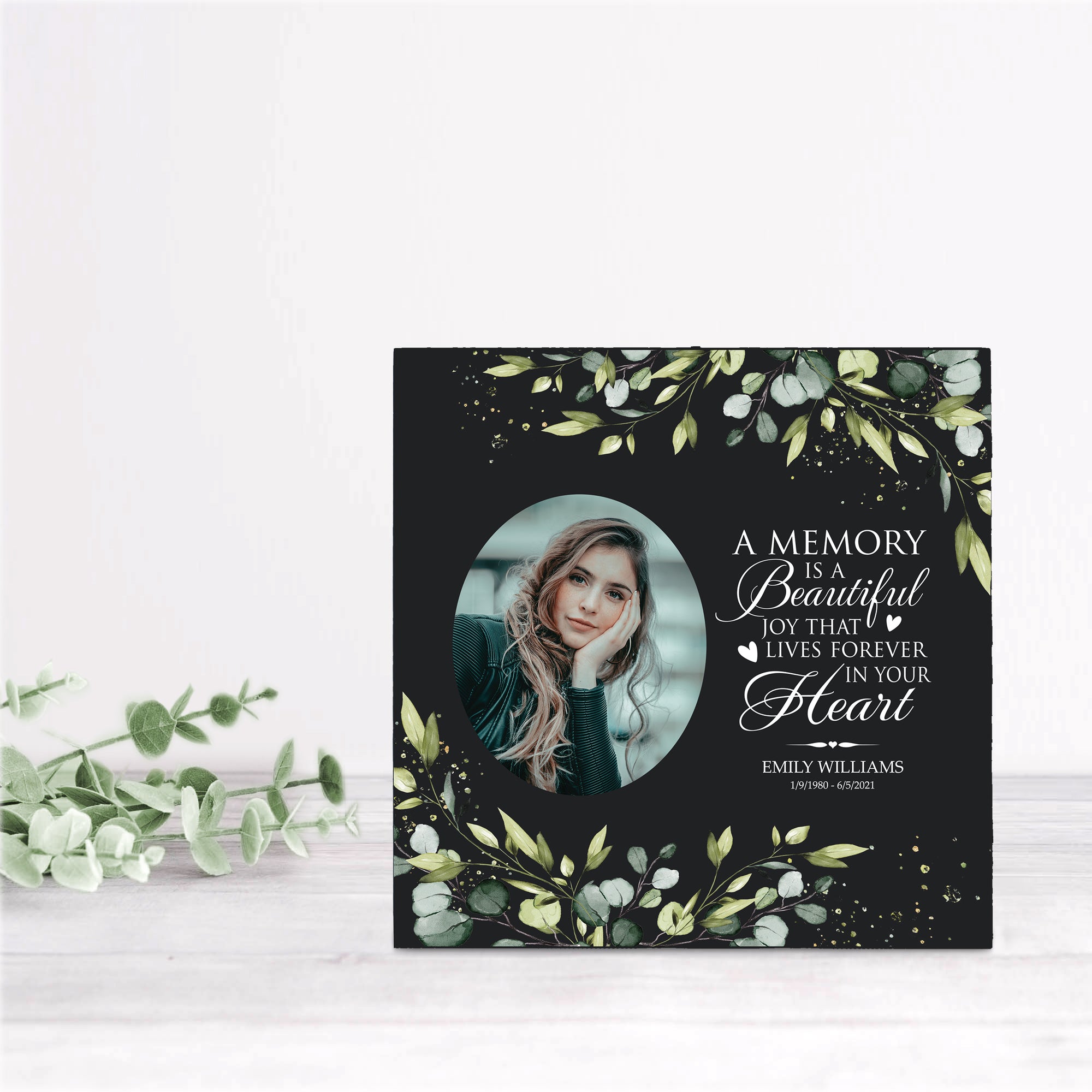 Timeless Human Memorial Shadow Box Photo Urn in Black - A Memory Is A Beautiful Joy