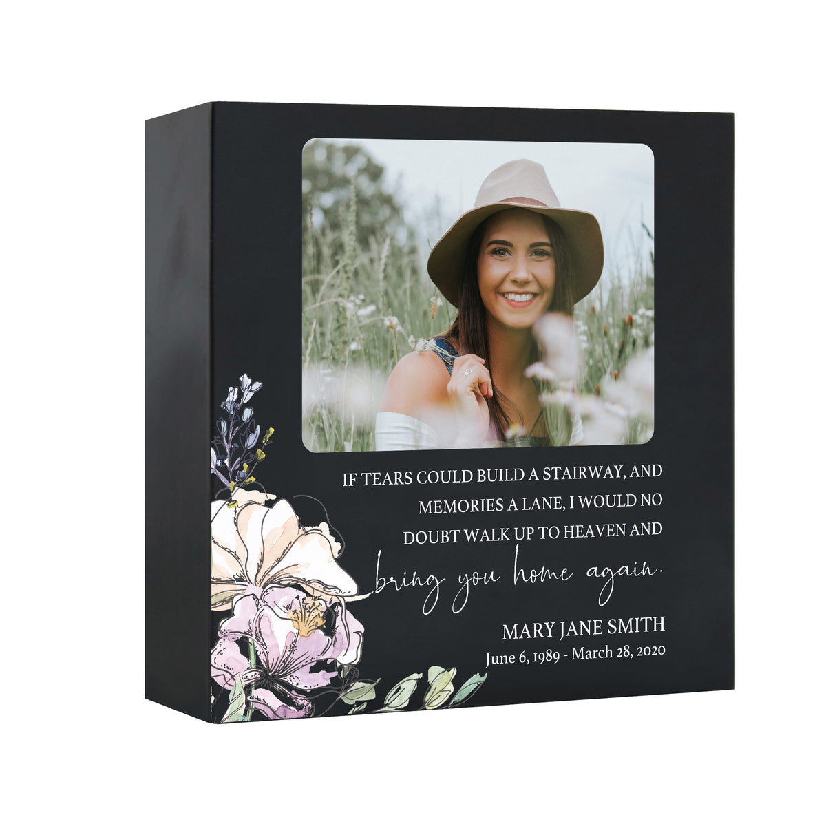 Timeless Human Memorial Shadow Box Photo Urn in Black - If Tears Could Build A Stairway