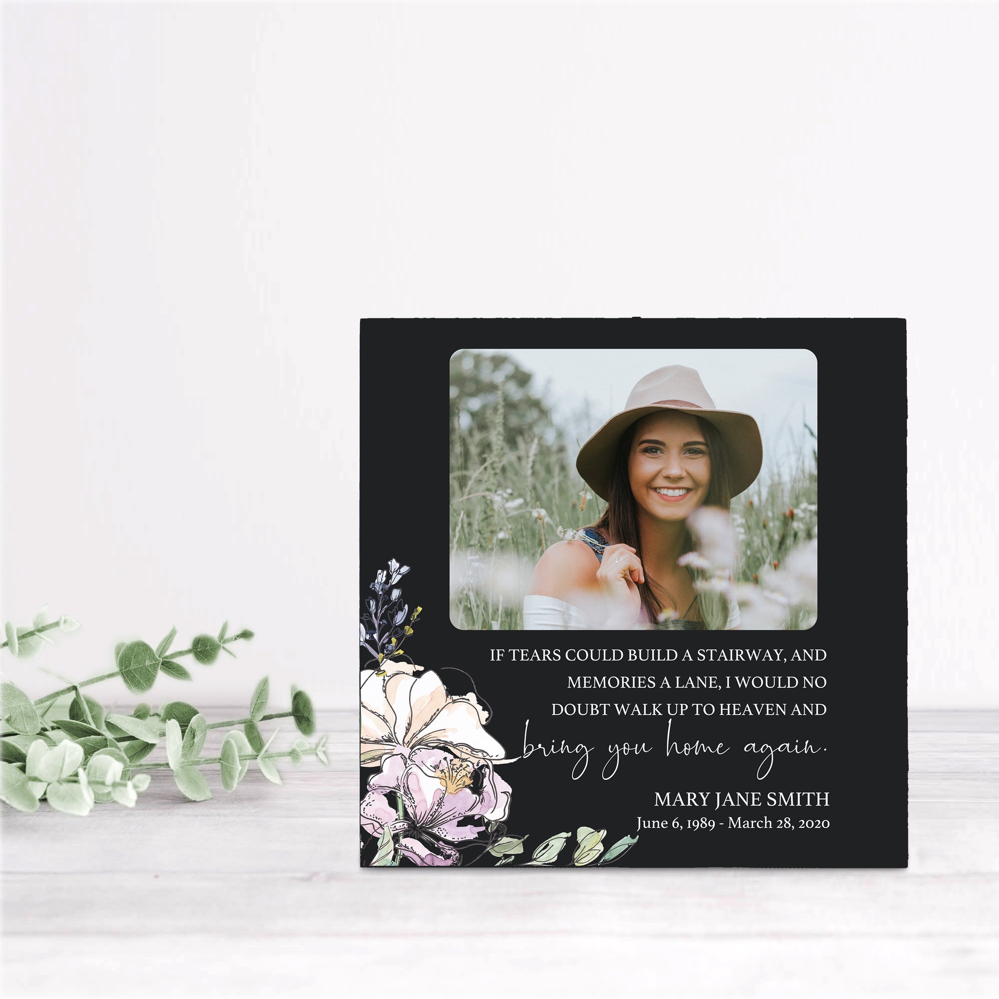 Timeless Human Memorial Shadow Box Photo Urn in Black - If Tears Could Build A Stairway