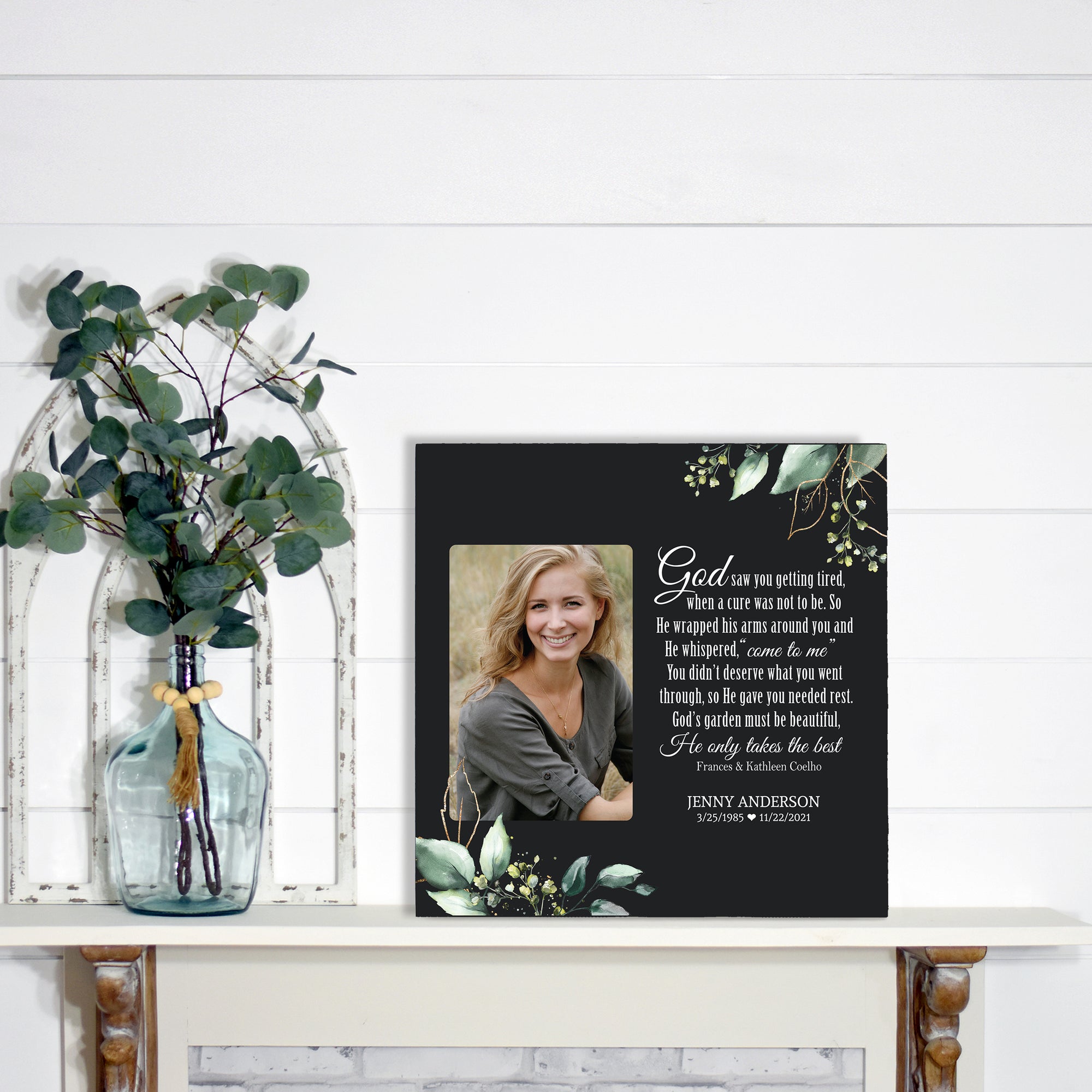 Timeless Human Memorial Shadow Box Photo Urn in Black - God Saw You Getting Tired