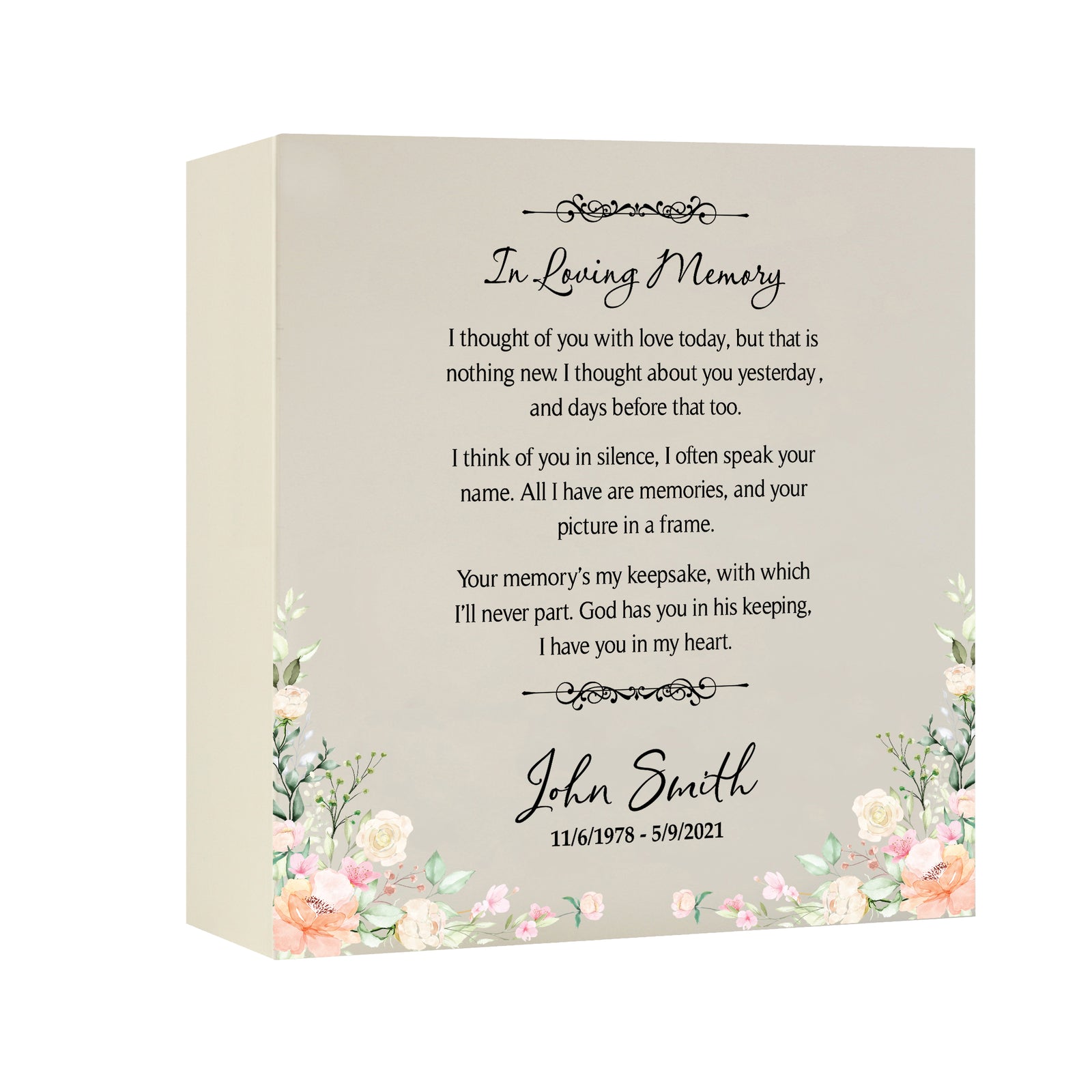 Timeless Human Memorial Shadow Box Urn With Inspirational Verse in Ivory - In Loving Memory