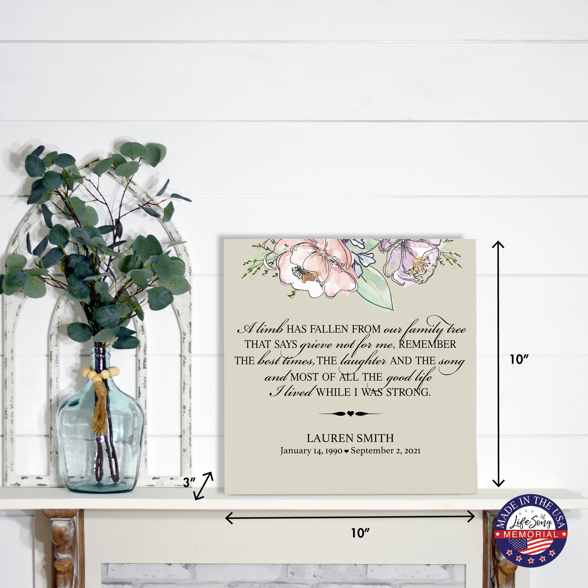 Timeless Human Memorial Shadow Box Urn With Inspirational Verse in Ivory - A Limb Has Fallen