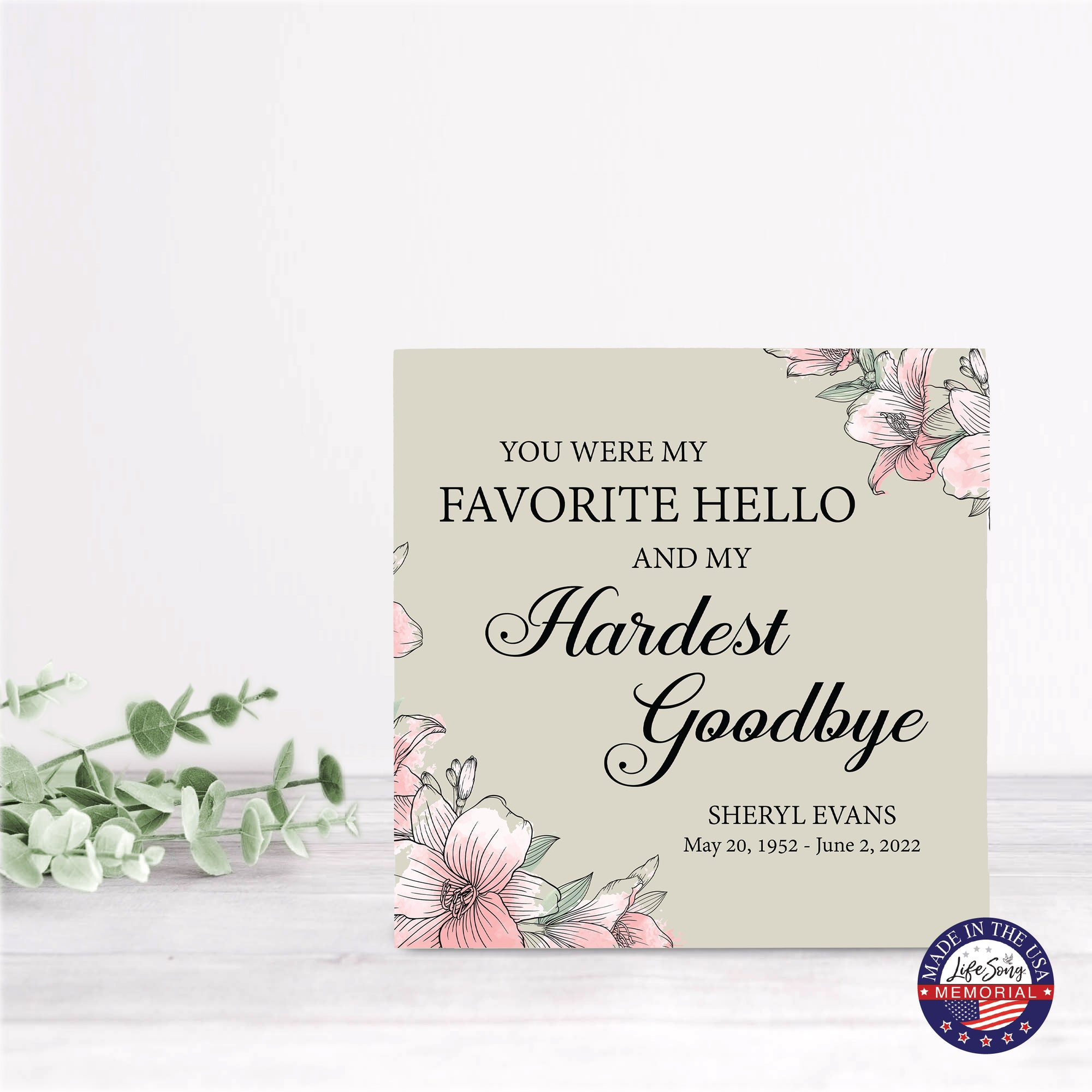Timeless Human Memorial Shadow Box Urn With Inspirational Verse in Ivory - You Were My Favorite Hello