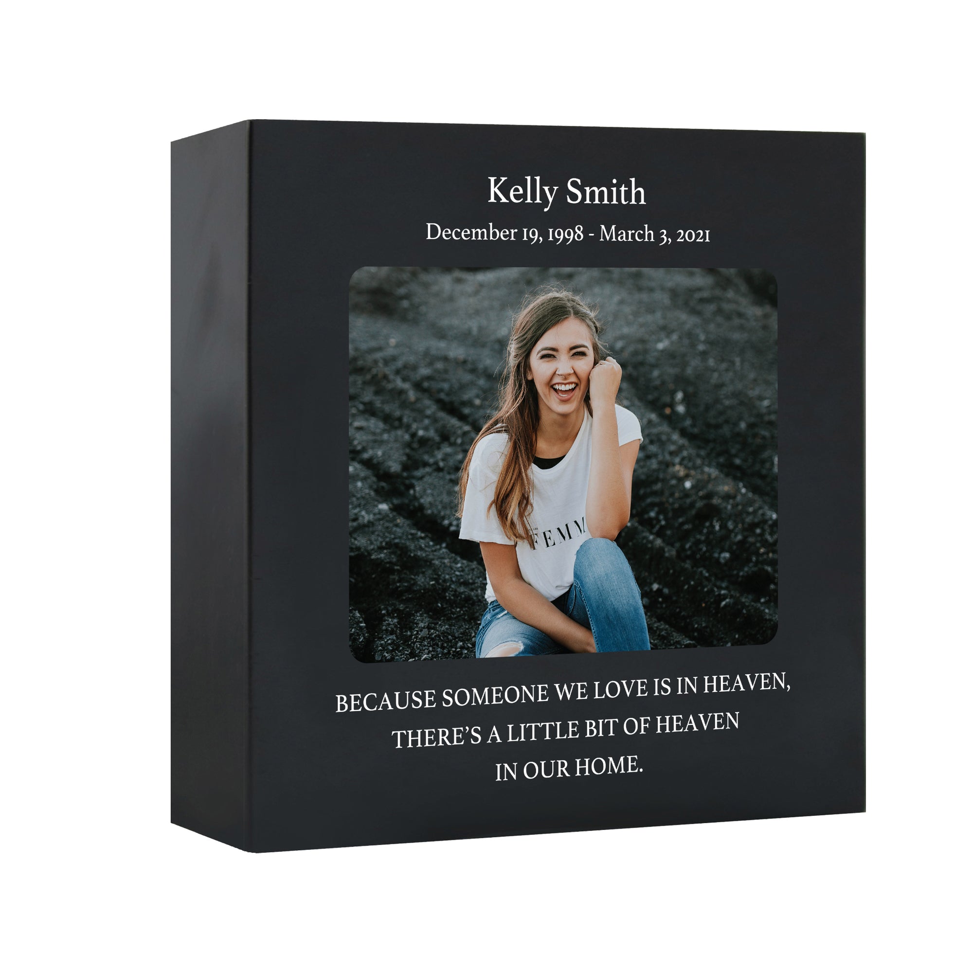 Timeless Human Memorial Shadow Box Photo Urn in Black - Because Someone We Love