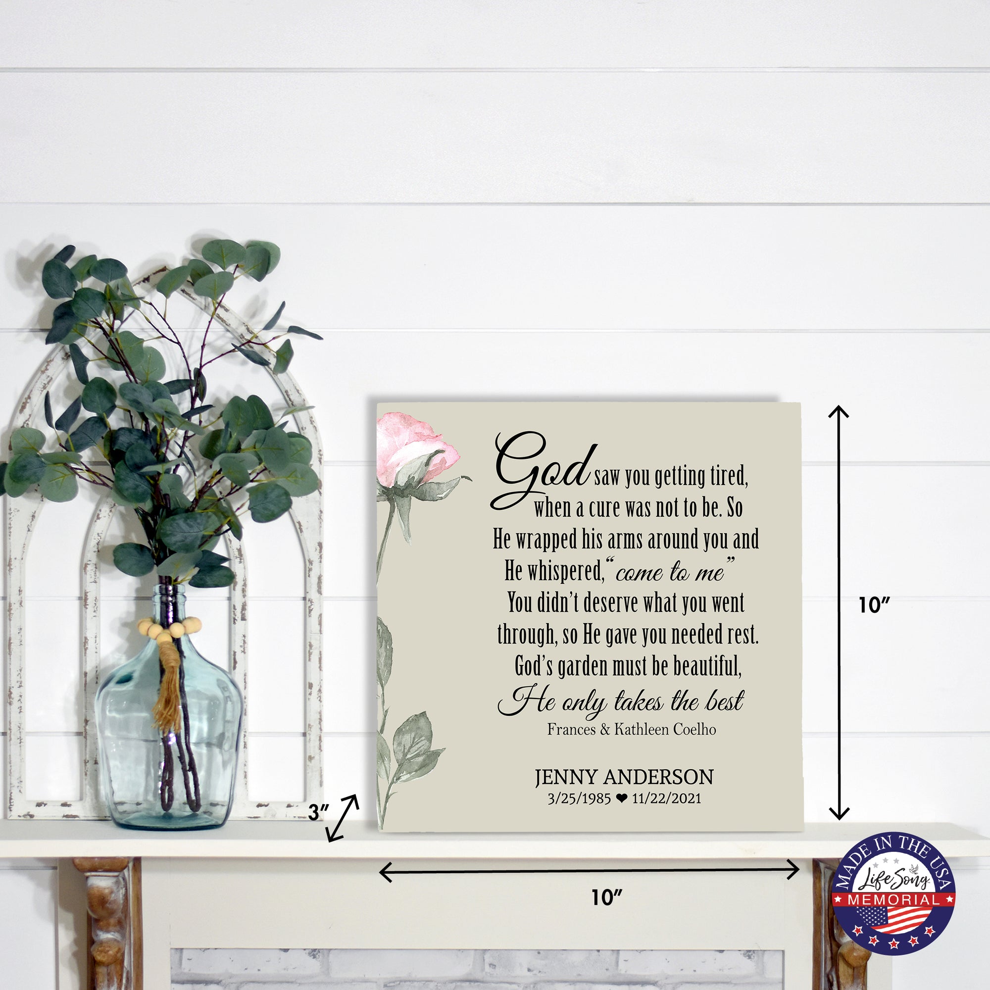 Timeless Human Memorial Shadow Box Urn With Inspirational Verse in Ivory - God Saw You
