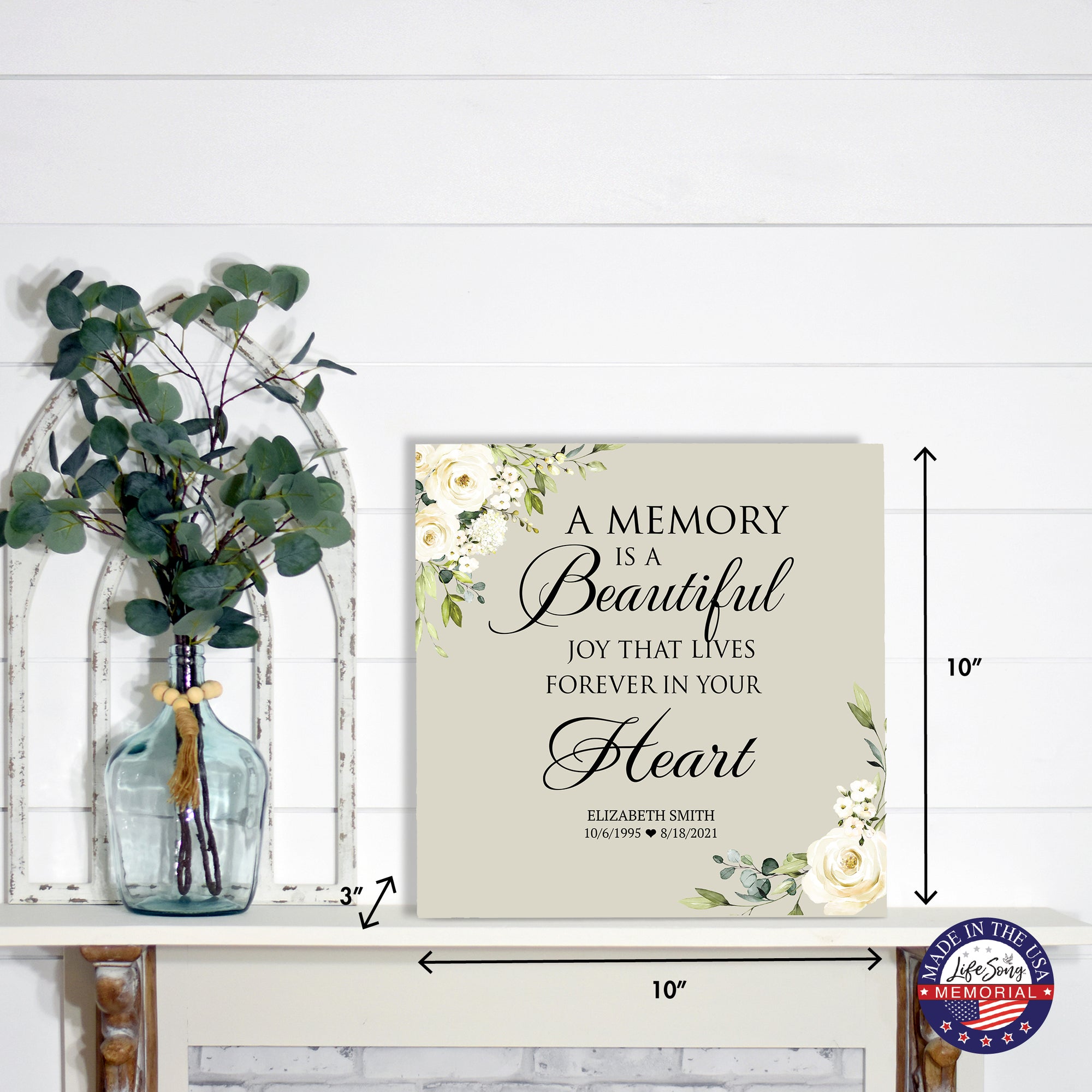 Timeless Human Memorial Shadow Box Urn With Inspirational Verse in Ivory - A Memory Is A Beautiful Joy