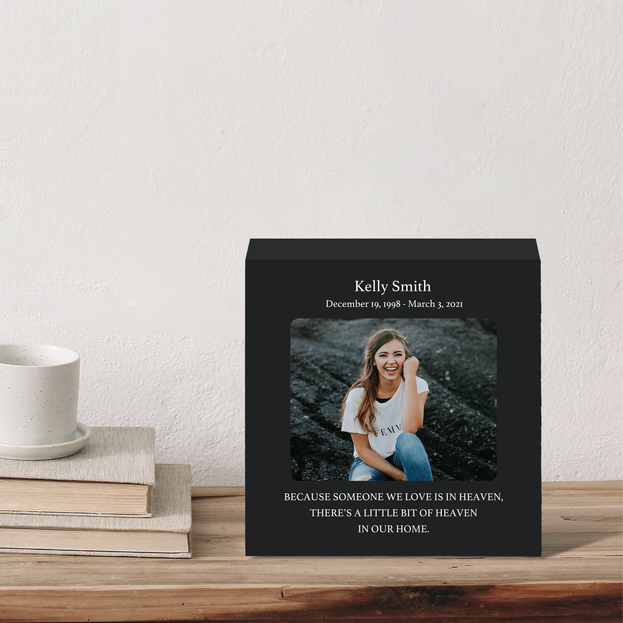 Timeless Human Memorial Shadow Box Photo Urn in Black - Because Someone We Love