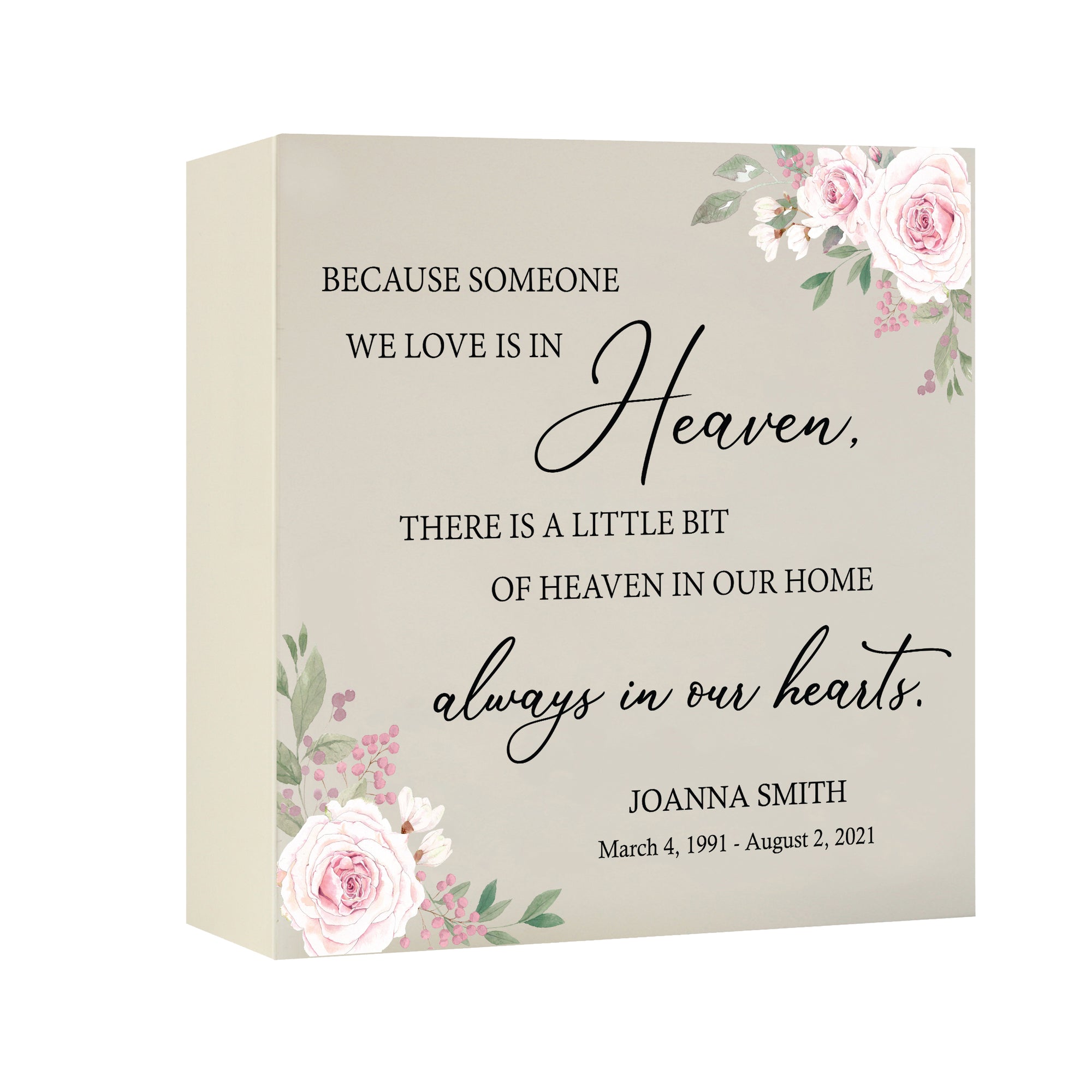 Timeless Human Memorial Shadow Box Urn With Inspirational Verse in Ivory - Because Someone We Love