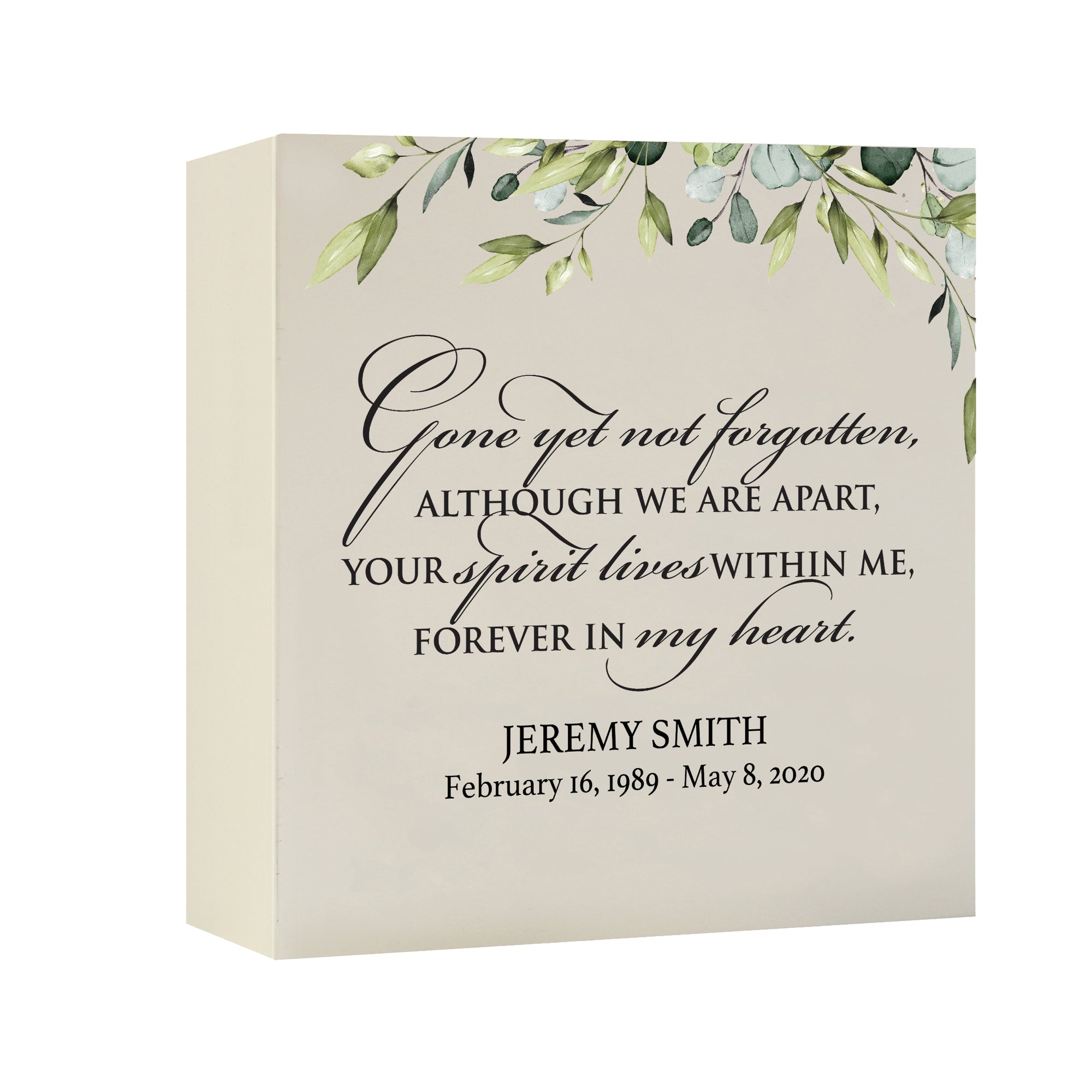 Timeless Human Memorial Shadow Box Urn With Inspirational Verse in Ivory - Gone Yet Not Forgotten