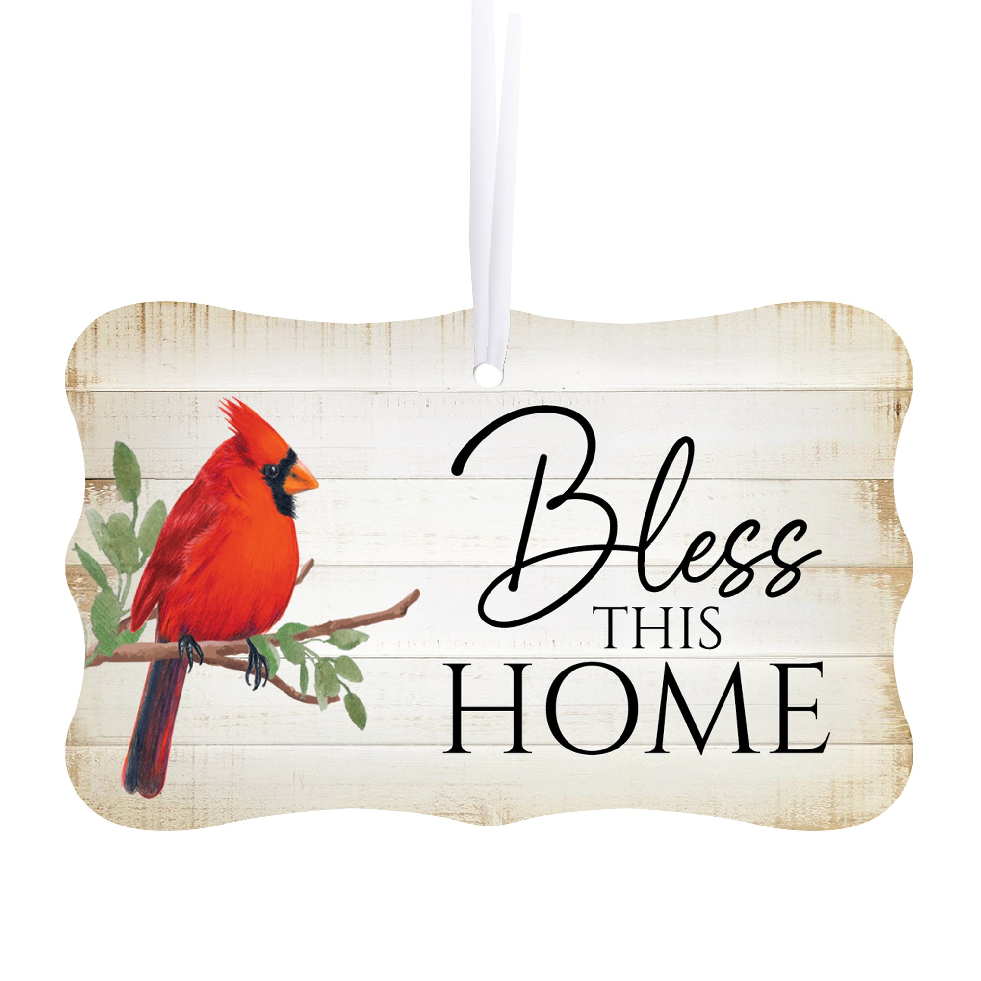 Rustic Scalloped Cardinal Wooden Ornament With Everyday Verses Gift Ideas - Bless This Home