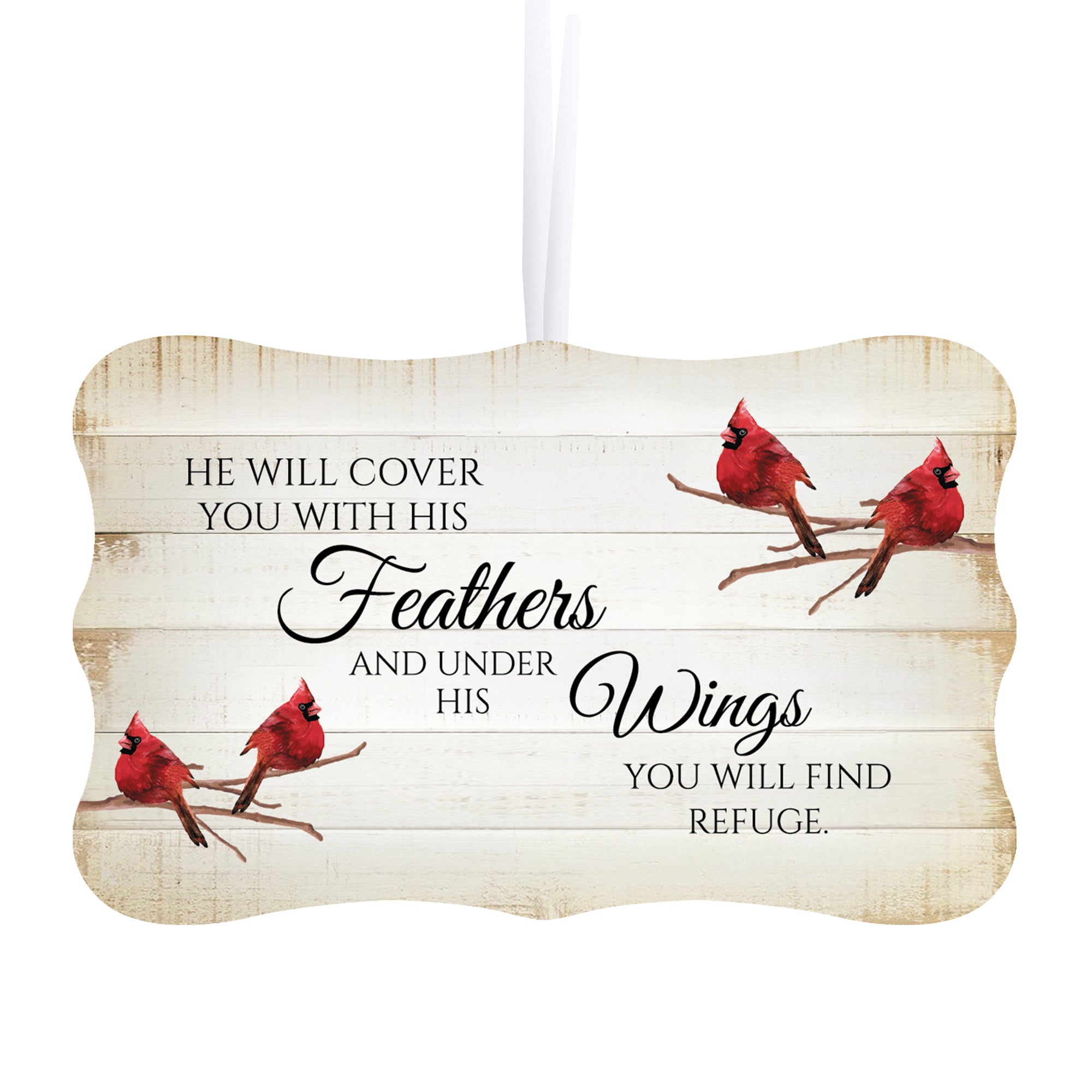 Rustic Scalloped Cardinal Wooden Ornament With Everyday Verses Gift Ideas - He Will Cover