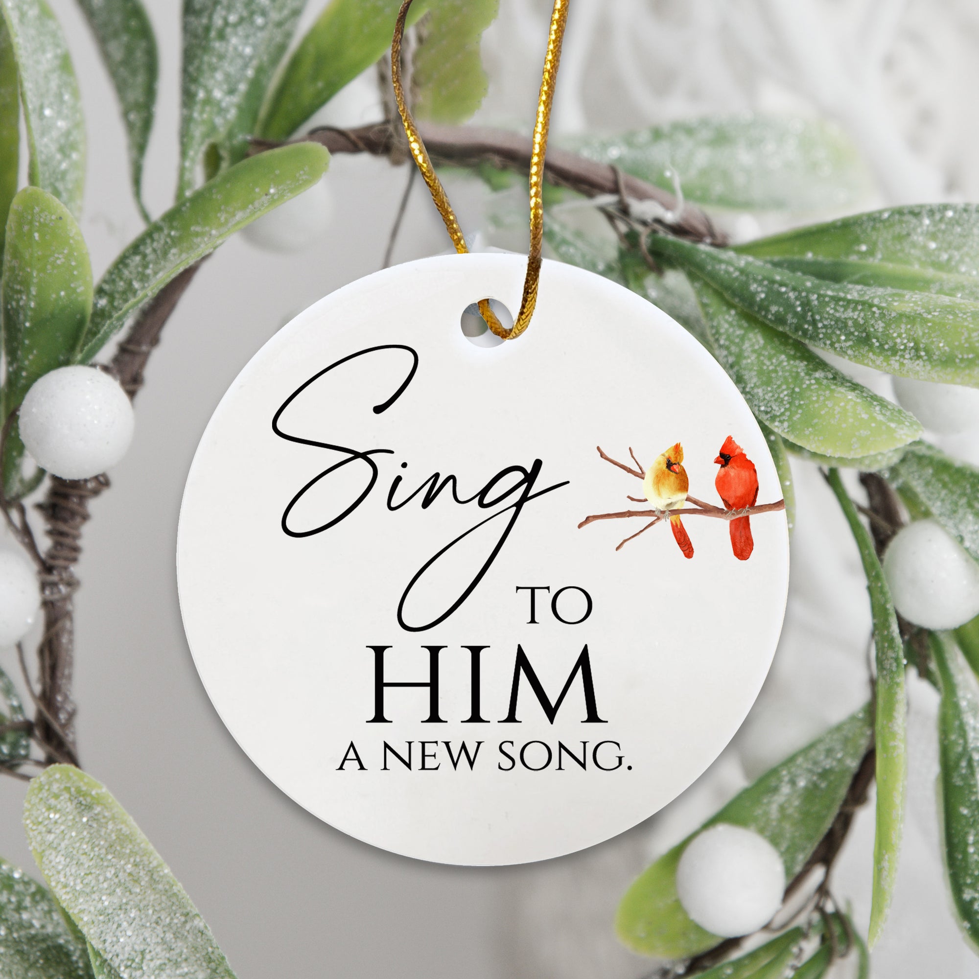 White Ceramic Cardinal Ornament With Everyday Verses Gift Ideas - Sing To Him