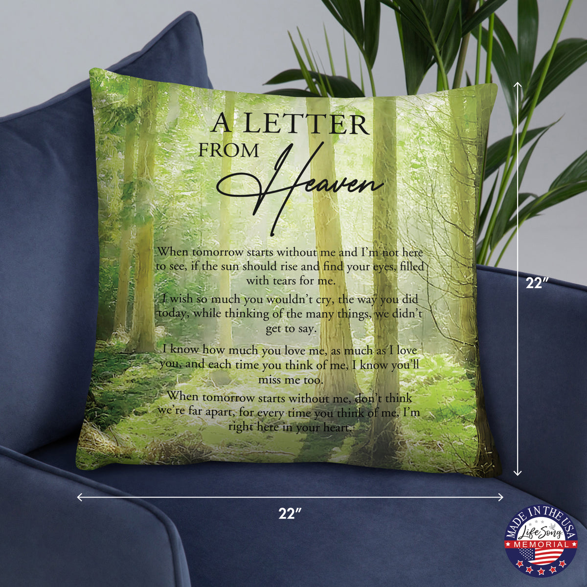 A sympathy pillow with a beautiful, digitally printed memorial design on a polyester case.