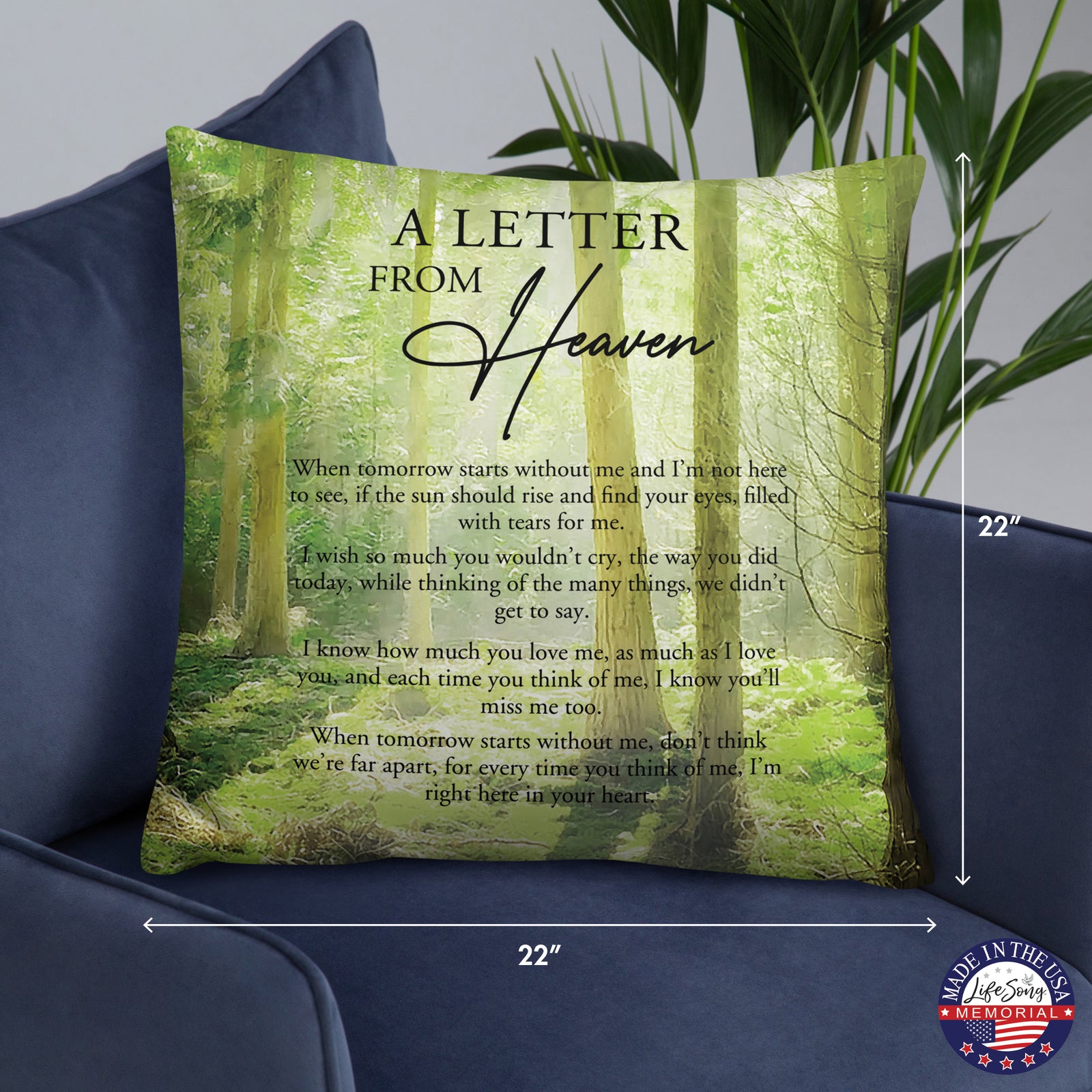 A sympathy pillow with a beautiful, digitally printed memorial design on a polyester case.