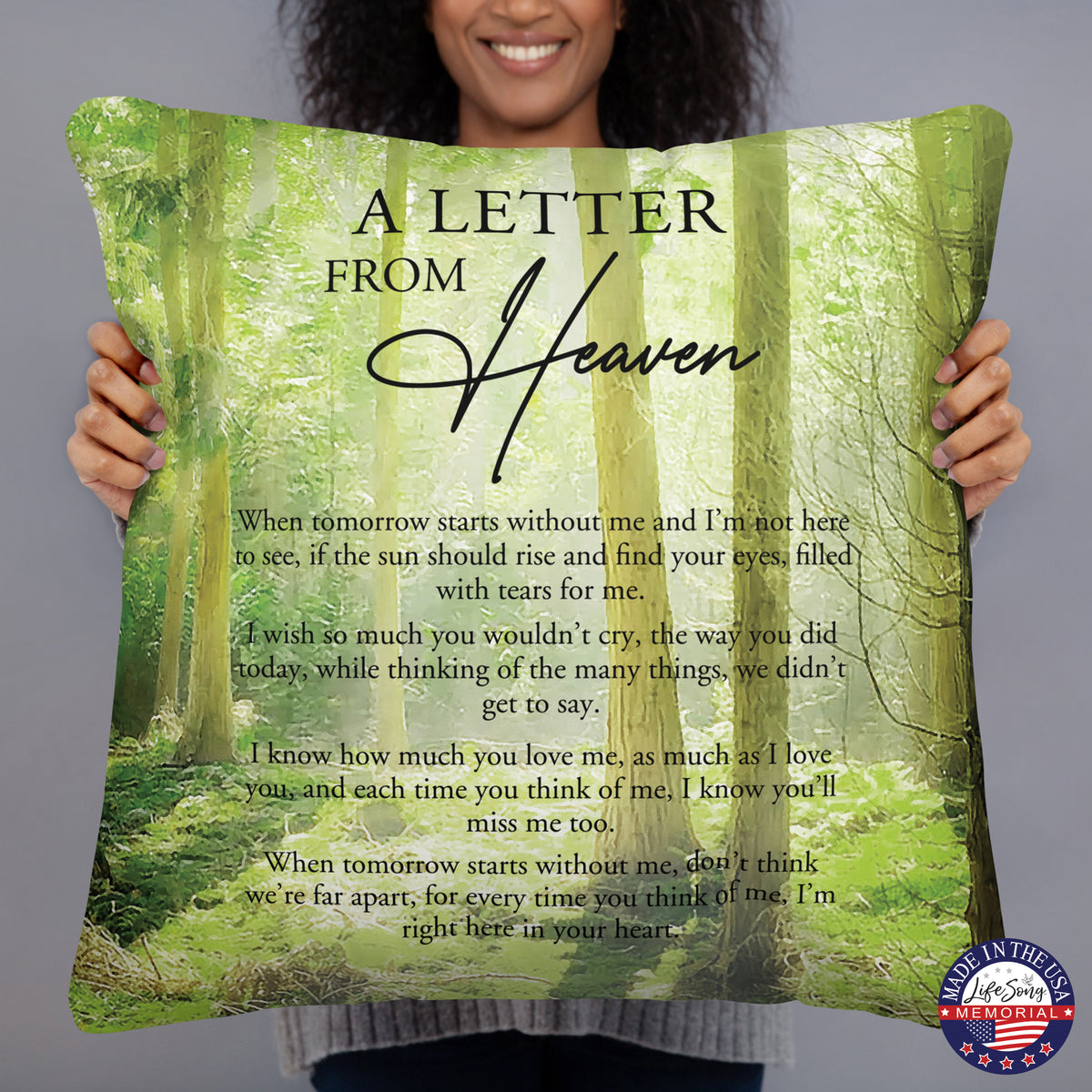 An elegantly designed memorial throw pillow, suitable for enhancing your home décor or offering as a sympathy pillow.