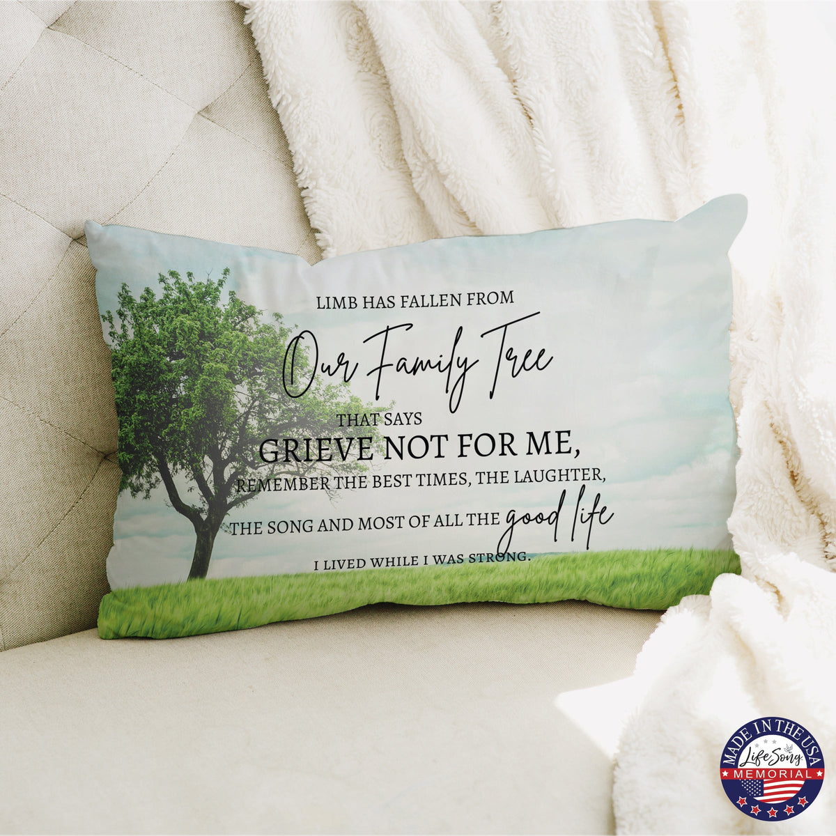 An elegantly designed memorial throw pillow, suitable for enhancing your home décor or offering as a sympathy pillow.