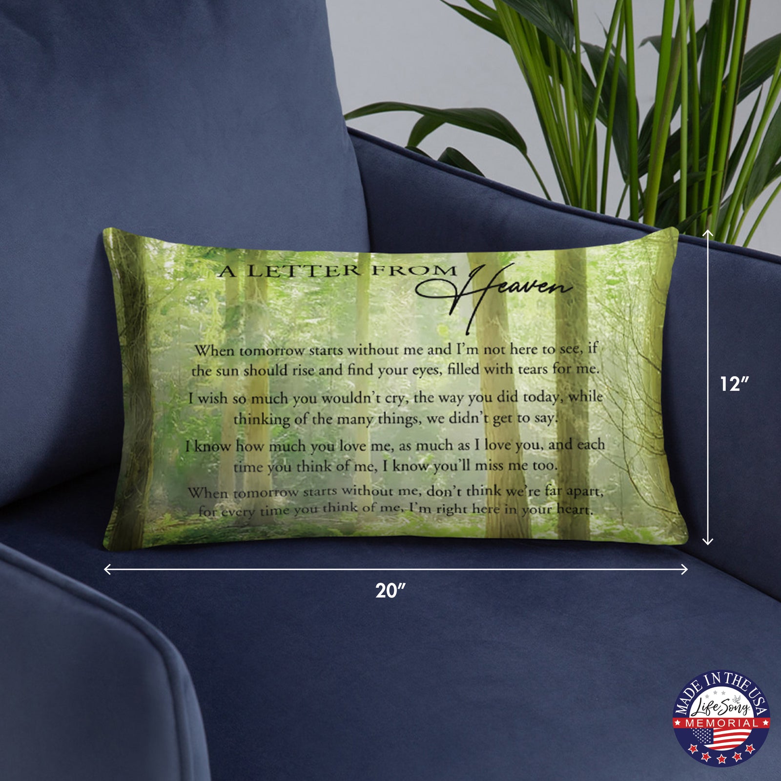 A memorial throw pillow with a serene design in soft colors, a comforting choice for home décor or as a memorial bereavement gift.