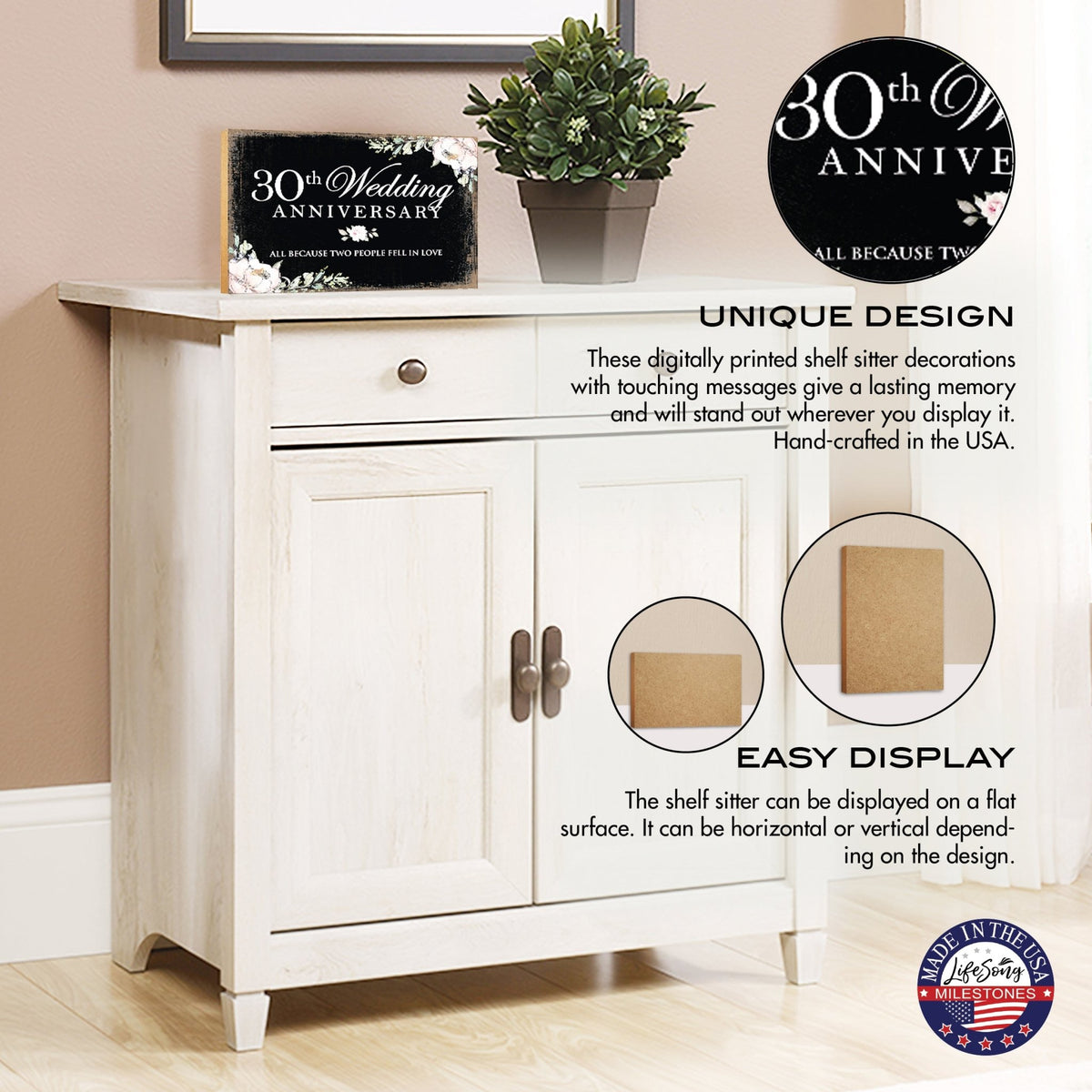 Pearl anniversary gift displayed on bedroom nightstand - 30th wedding anniversary decor