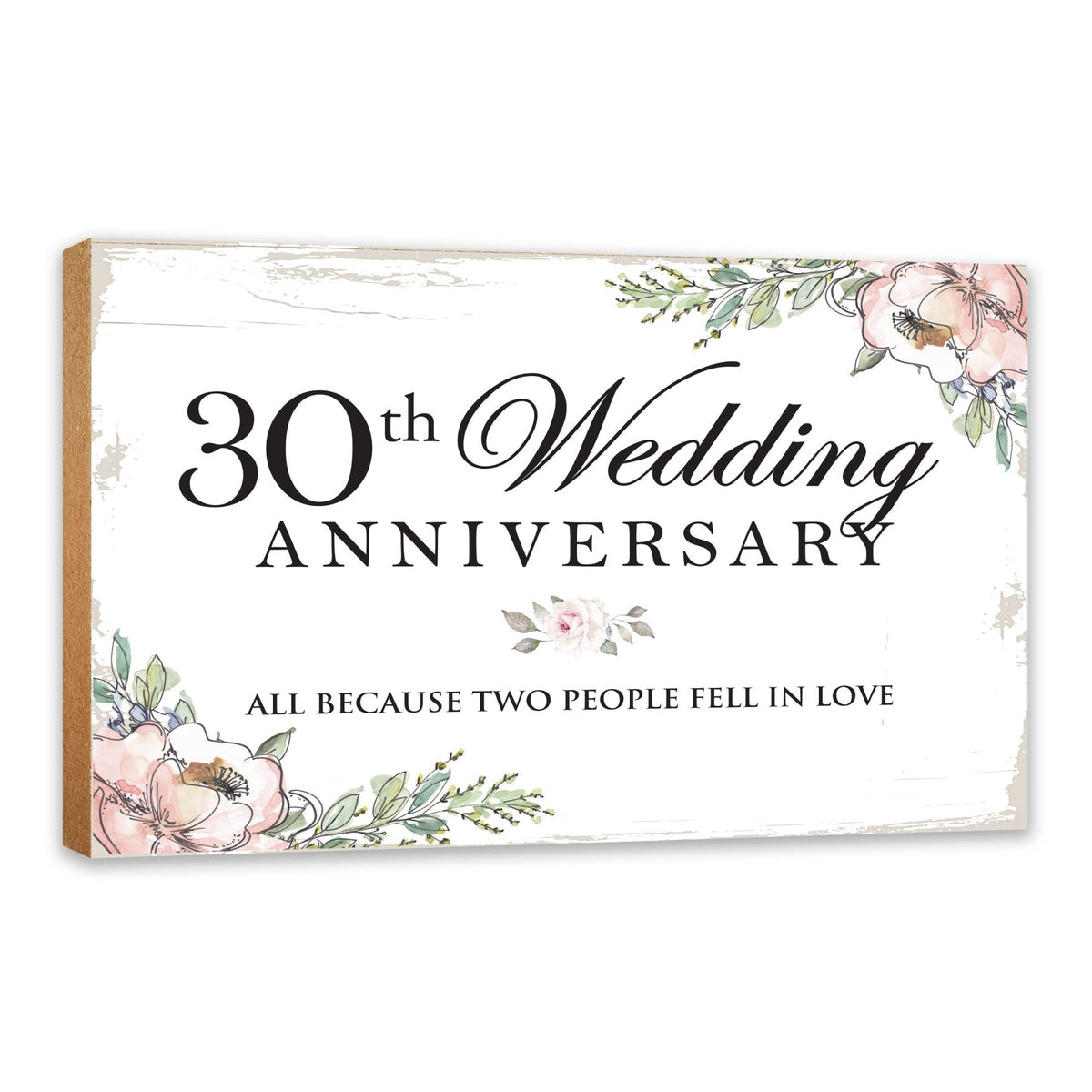 30th Pearl Wedding Anniversary shelf decor sign with 'Fell In Love' message - white distressed finish
