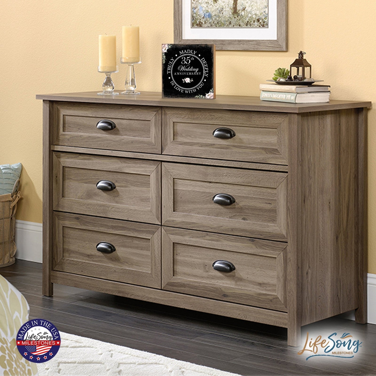 35th Wedding Anniversary Unique Shelf Decor and Tabletop Signs Gift for Couples - In Love With You - LifeSong Milestones