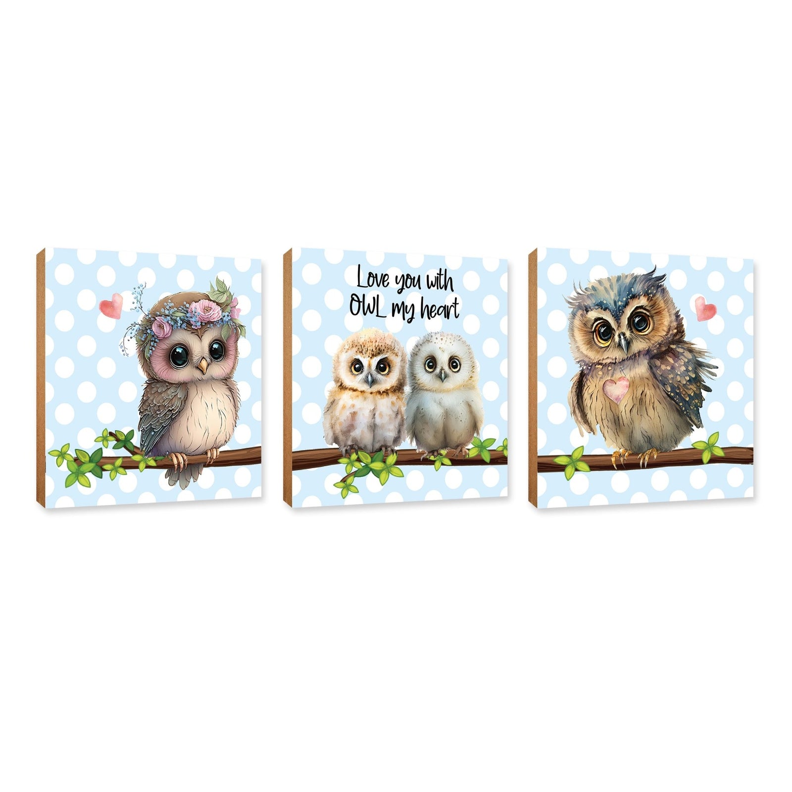 3pc Wooden Plaque |Owl Collection Table and Shelf Decor Valentines GIft Ideas - LifeSong Milestones