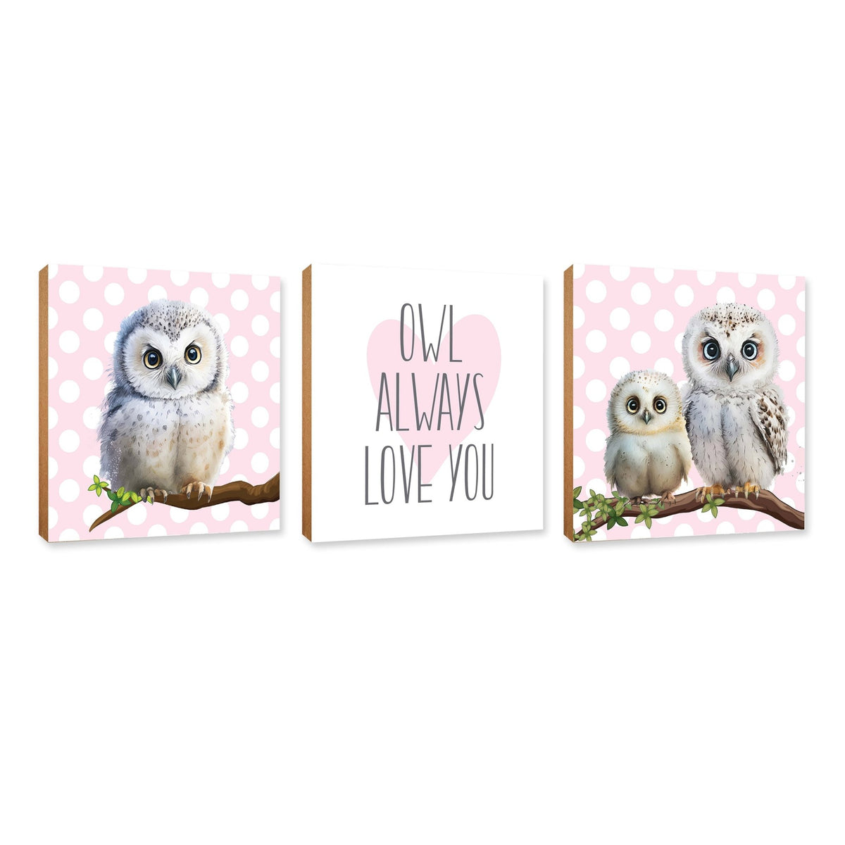 3pc Wooden Plaque |Owl Collection Table and Shelf Decor Valentines GIft Ideas - LifeSong Milestones