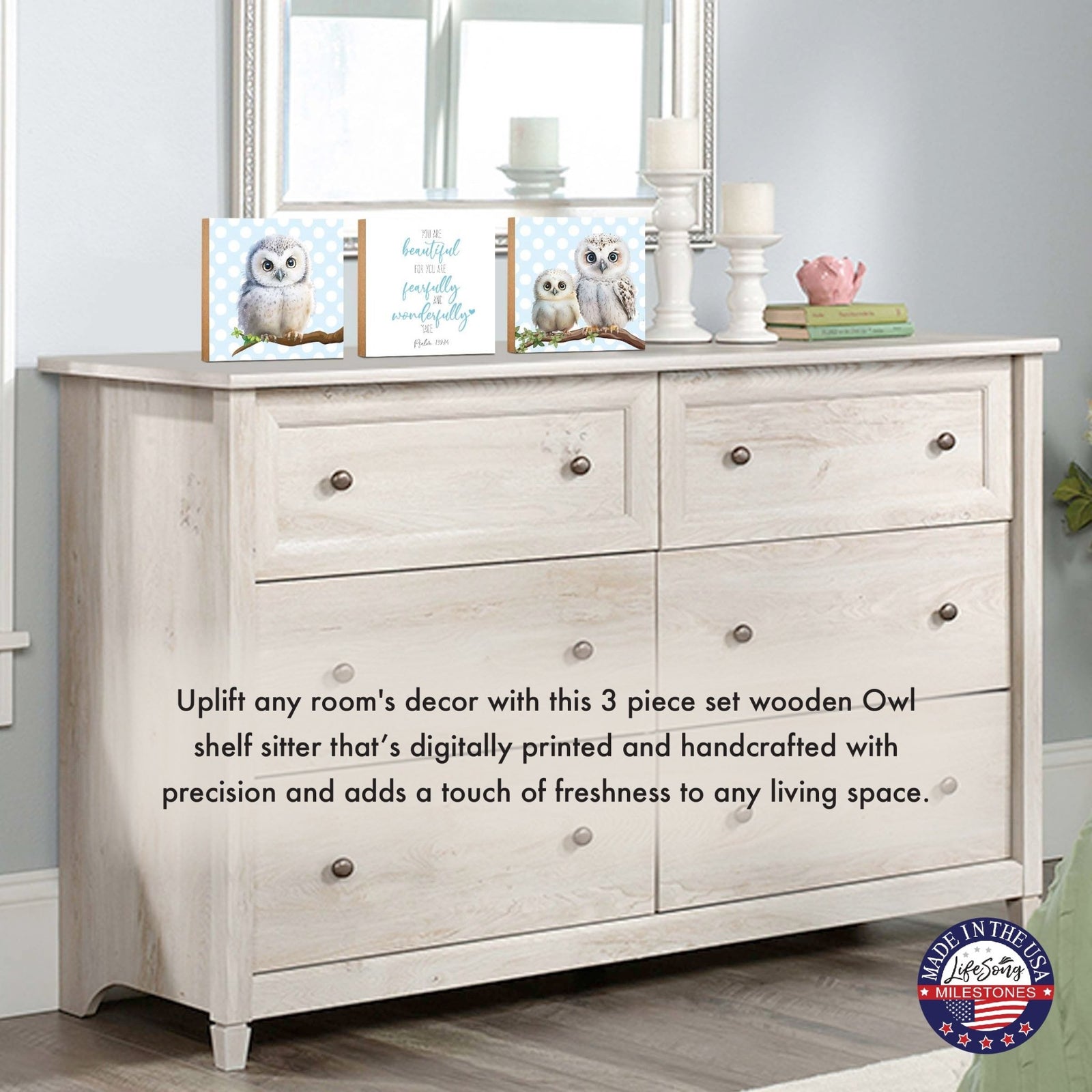 3pc Wooden Plaque |Owl Collection Table and Shelf Decor Valentines GIft Ideas - LifeSong Milestones