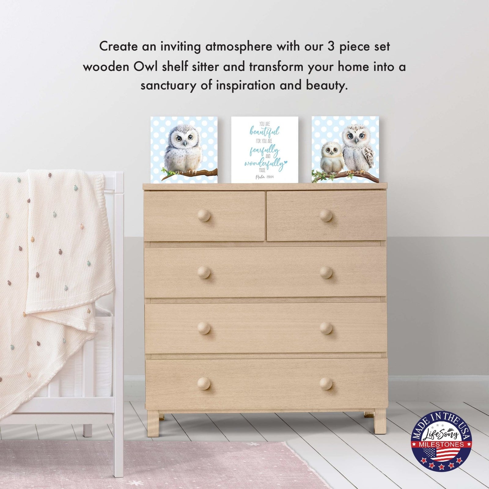 3pc Wooden Plaque |Owl Collection Table and Shelf Decor Valentines GIft Ideas - LifeSong Milestones