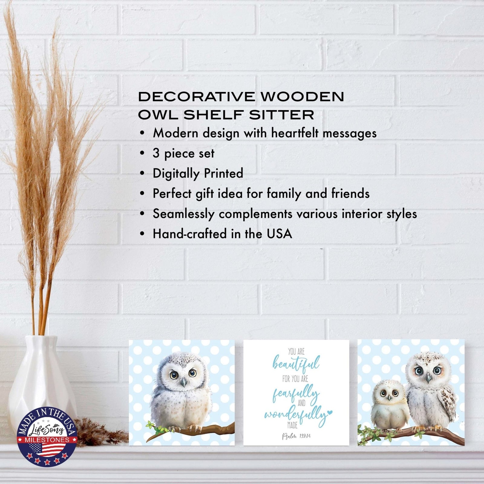 3pc Wooden Plaque |Owl Collection Table and Shelf Decor Valentines GIft Ideas - LifeSong Milestones