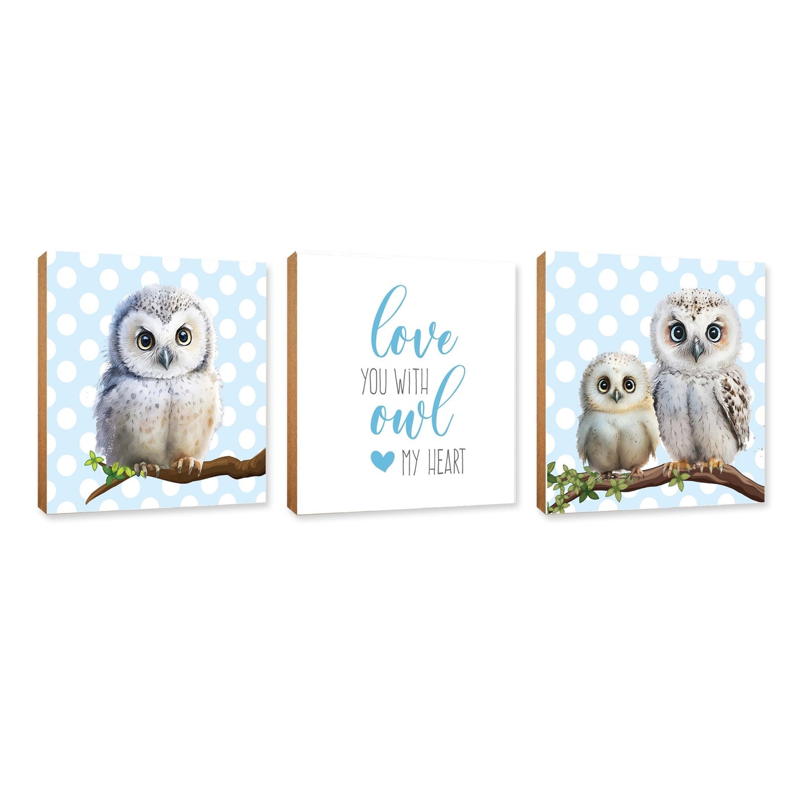 3pc Wooden Plaque |Owl Collection Table and Shelf Decor Valentines GIft Ideas - LifeSong Milestones