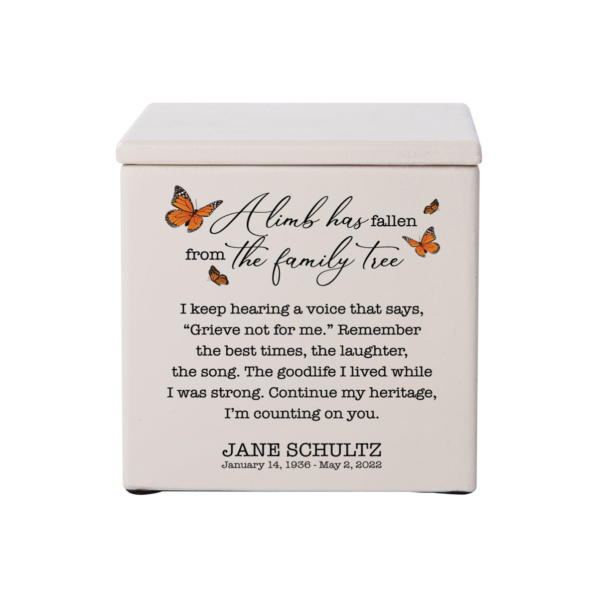 Small Wooden Keepsake Cremation Urn – "A Limb Has Fallen" | 17 Cu In Cherry Wood | USA Made