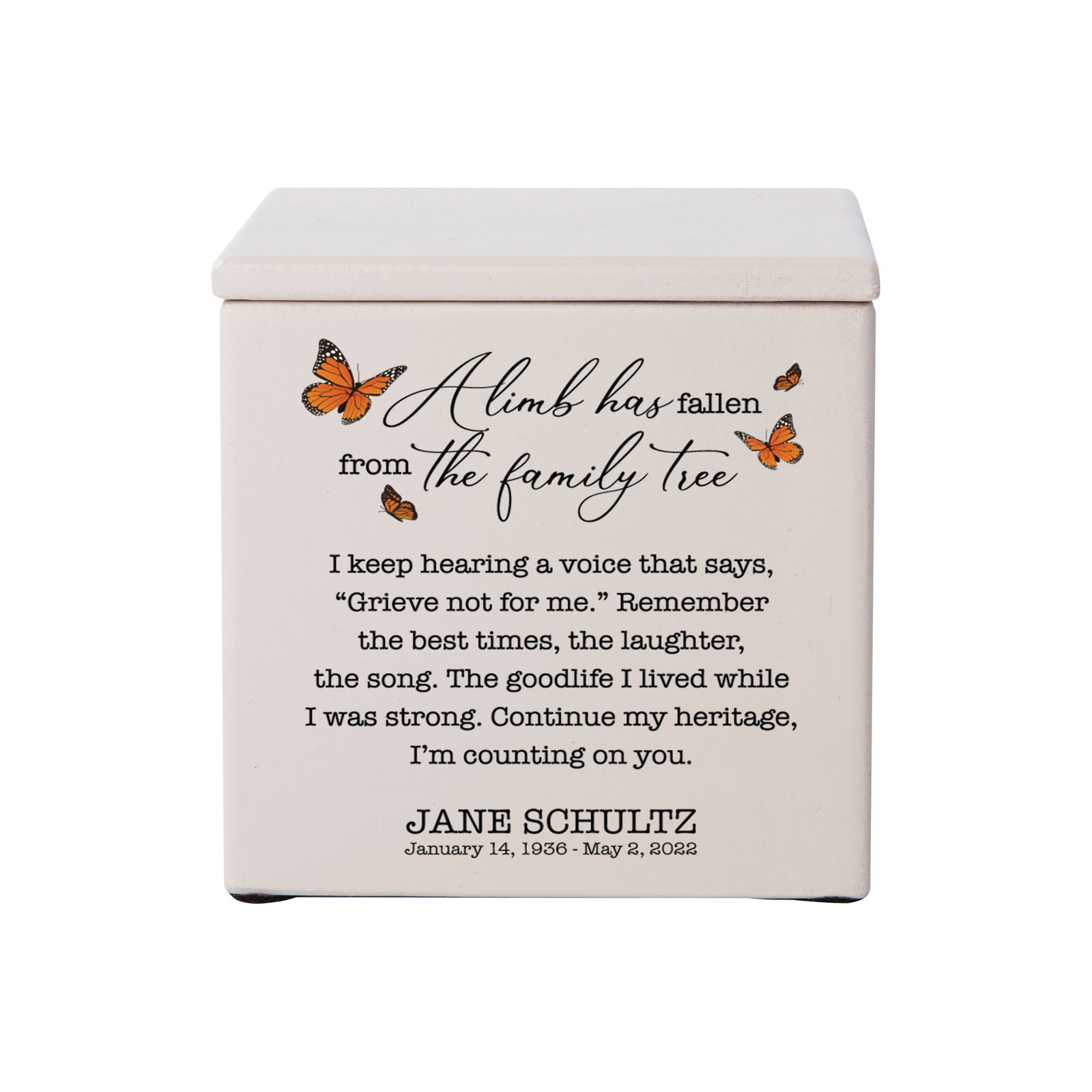 Small Wooden Keepsake Cremation Urn – "A Limb Has Fallen" | 17 Cu In Cherry Wood | USA Made