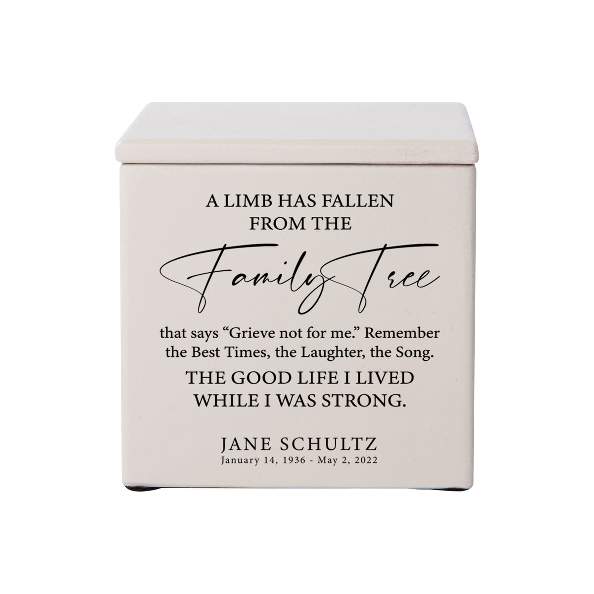 Small Wooden Keepsake Cremation Urn – "A Limb Has Fallen" | 17 Cu In Cherry Wood | USA Made