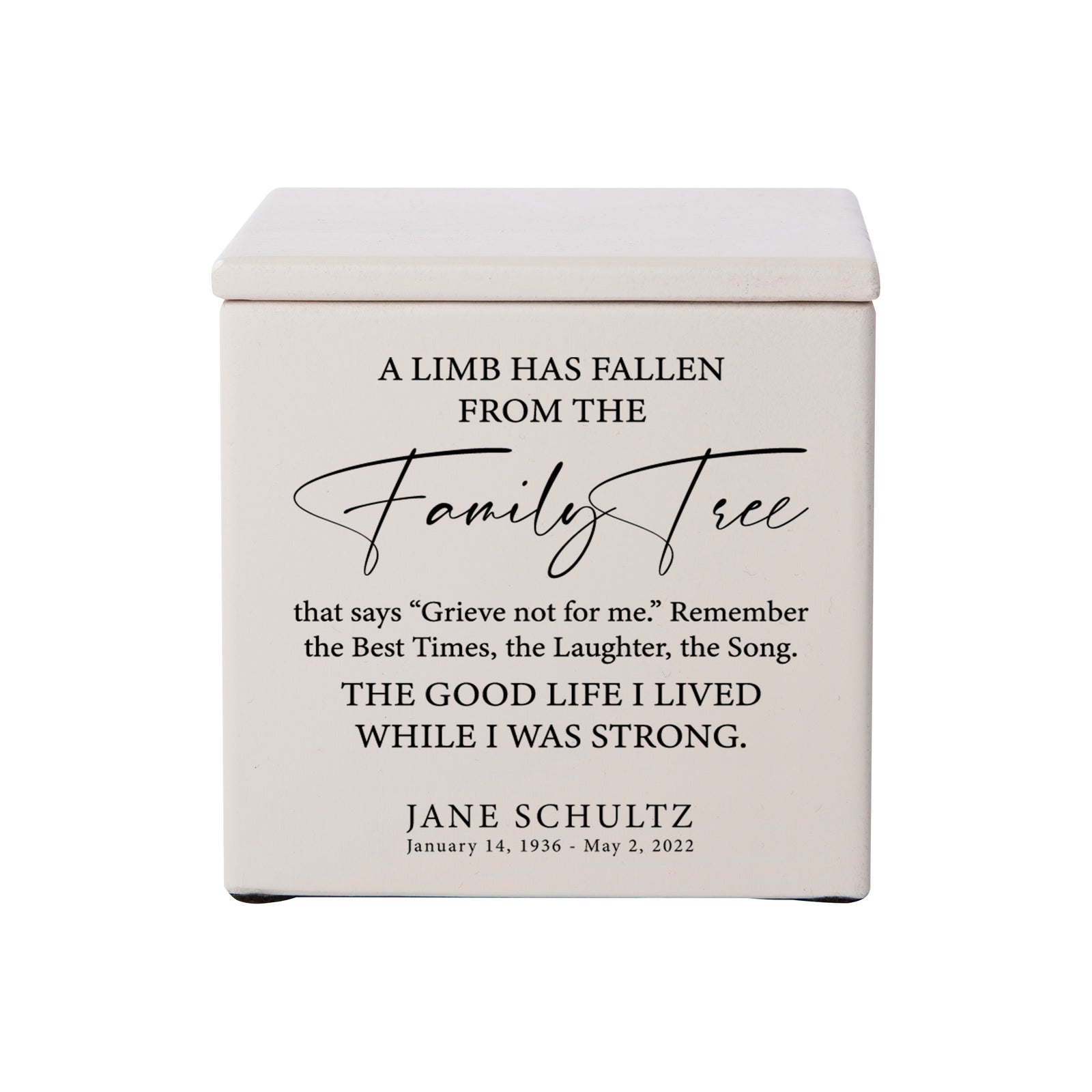 Small Wooden Keepsake Cremation Urn – "A Limb Has Fallen" | 17 Cu In Cherry Wood | USA Made