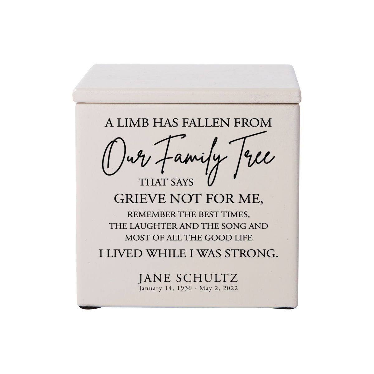 Small Wooden Keepsake Cremation Urn – "A Limb Has Fallen" | 17 Cu In Cherry Wood | USA Made