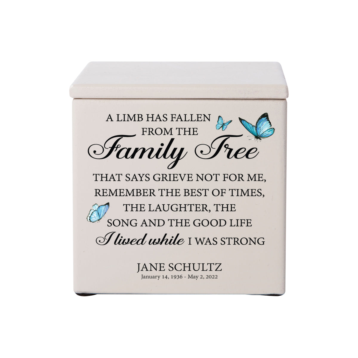 Small Wooden Keepsake Cremation Urn – "A Limb Has Fallen" | 17 Cu In Cherry Wood | USA Made
