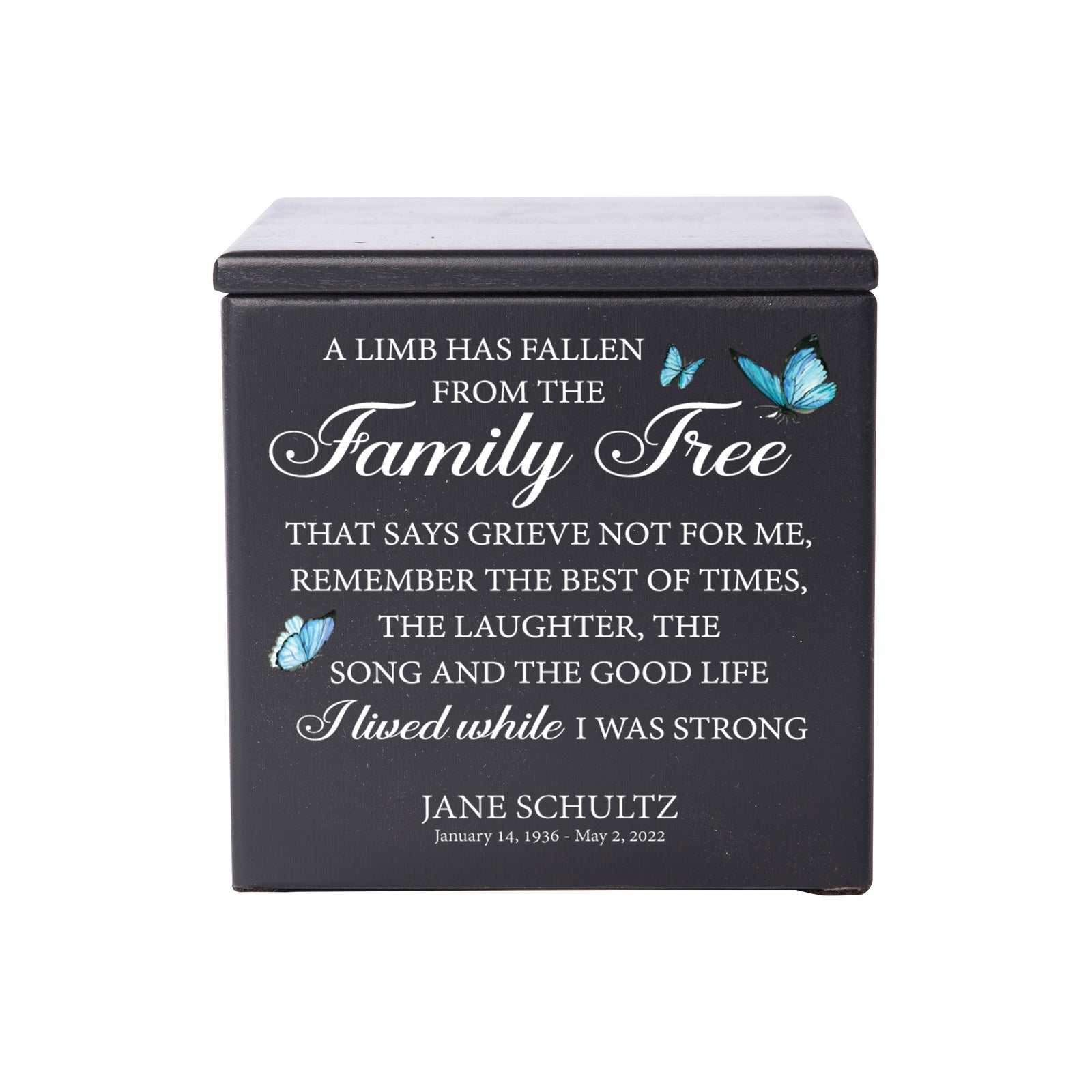 Small Wooden Keepsake Cremation Urn – "A Limb Has Fallen" | 17 Cu In Cherry Wood | USA Made