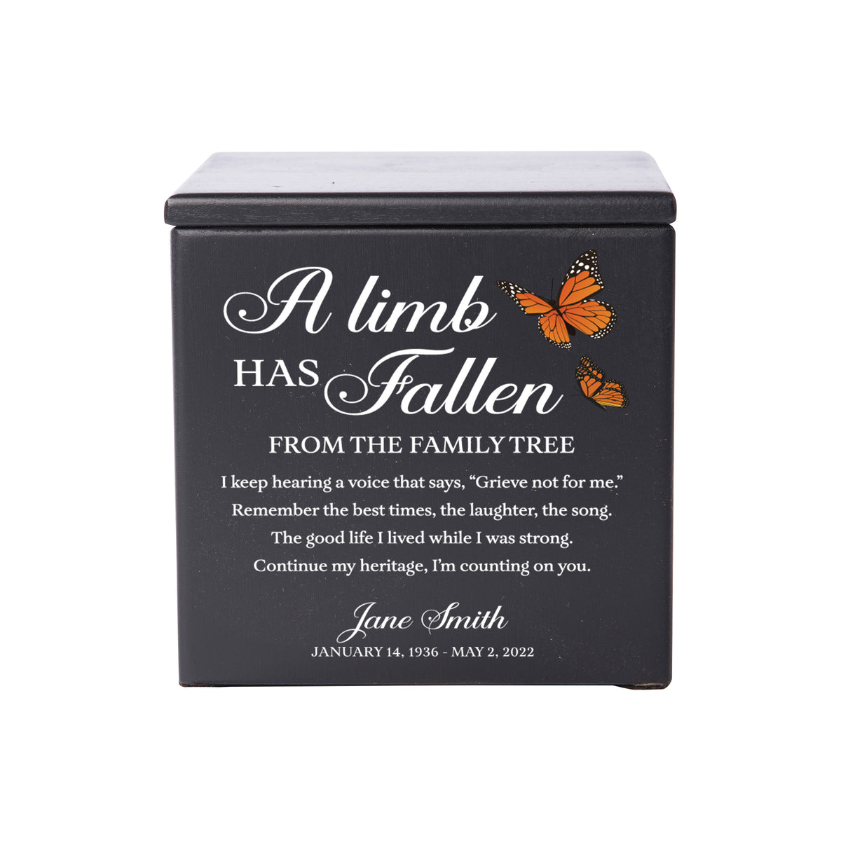 Small Wooden Keepsake Cremation Urn – "A Limb Has Fallen" | 17 Cu In Cherry Wood | USA Made