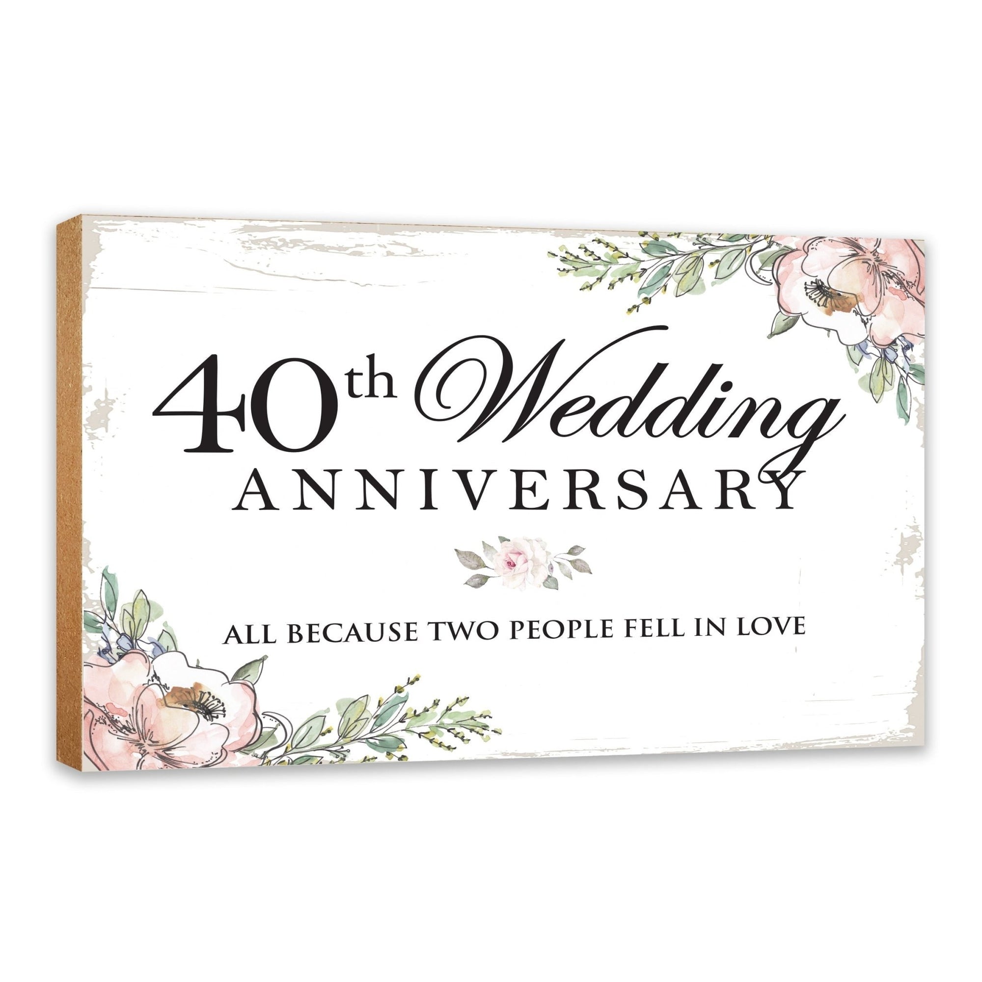 40th Wedding Anniversary Unique Shelf Decor and Tabletop Signs Gift for Couples - Fell In Love - LifeSong Milestones