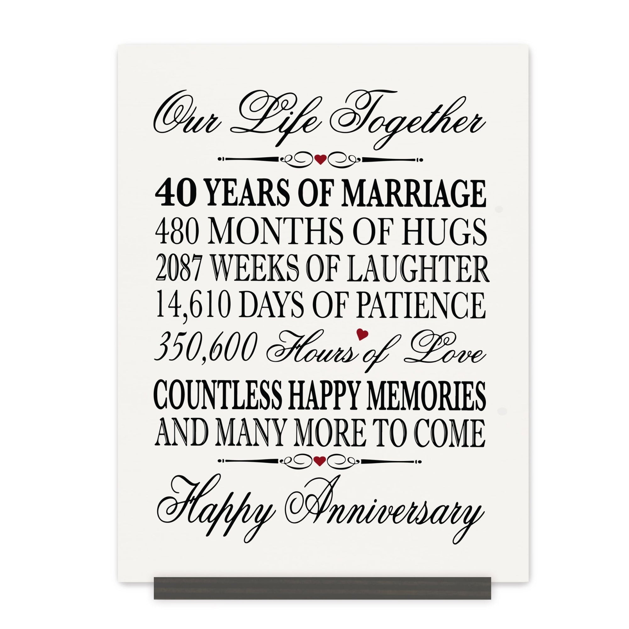 40th Wedding Anniversary Wall Plaque - Our Life Together - LifeSong Milestones