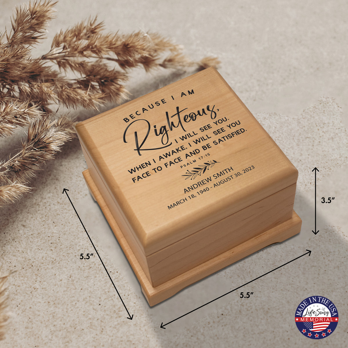 Personalized Wooden Memorial Cremation Keepsake Decorative Urn Box In Various Verses - LifeSong Milestones
