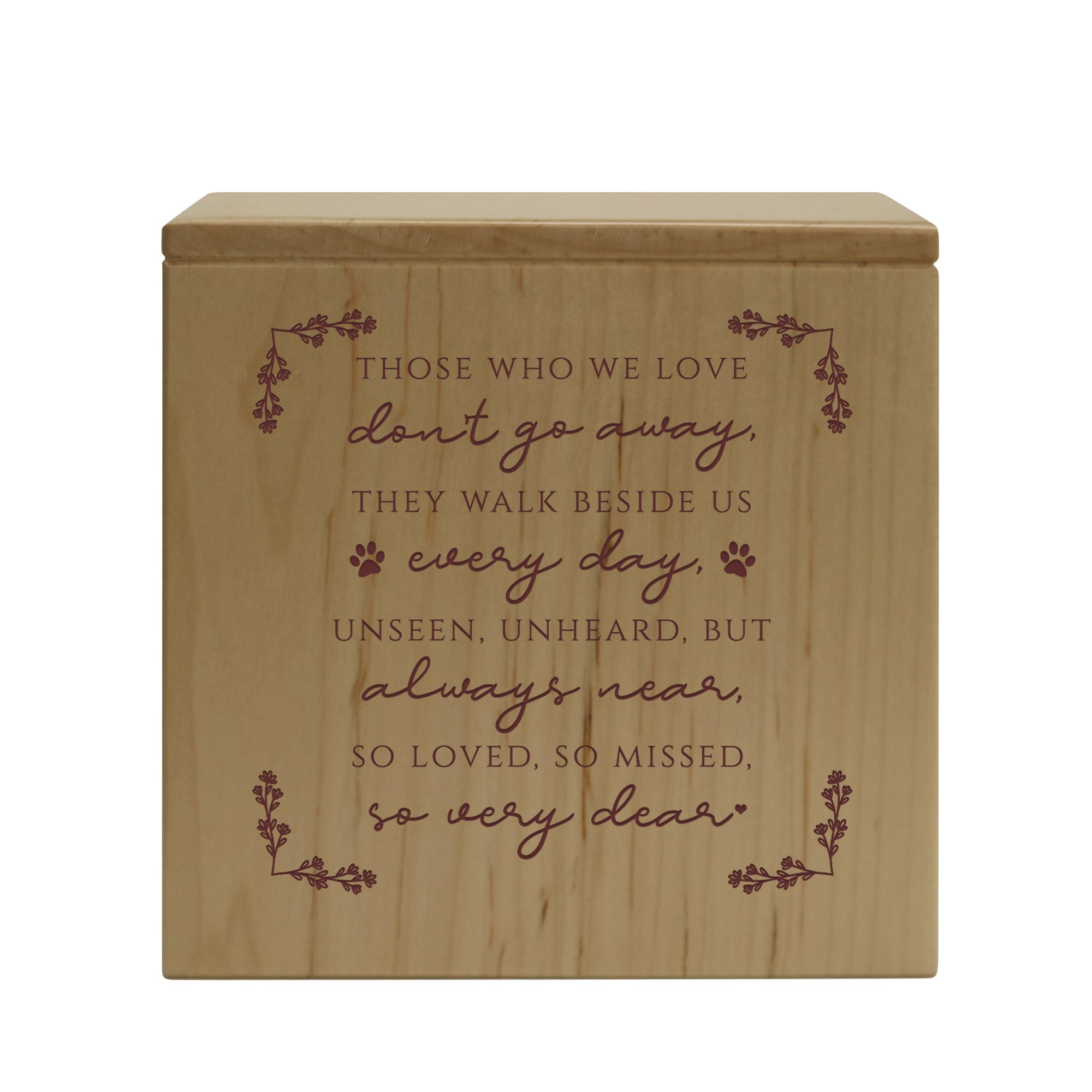Exquisite wooden pet urn designed to hold your pet's ashes with grace and dignity.