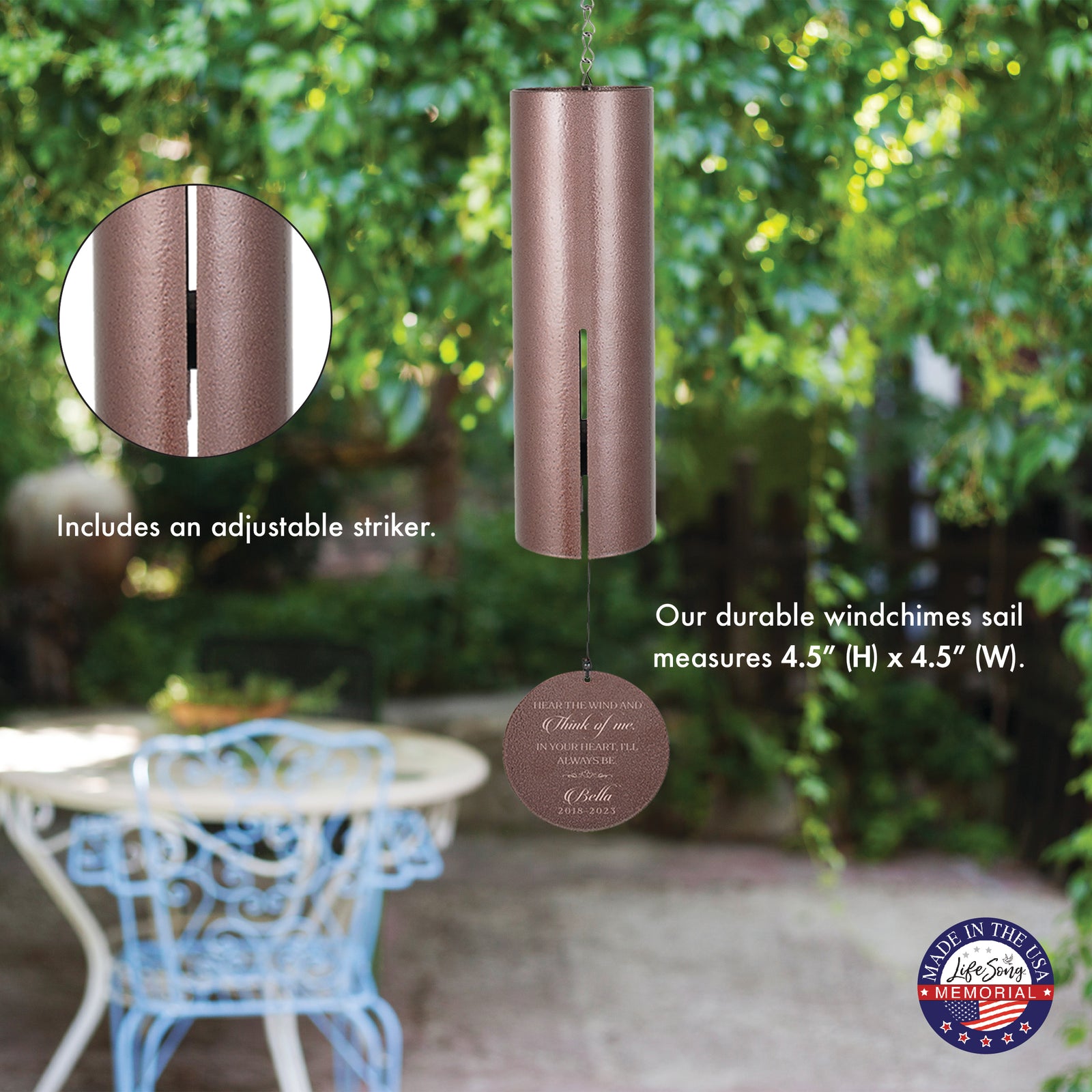 Hear the Wind and Think of Me Engraved Memorial Wind Chime
