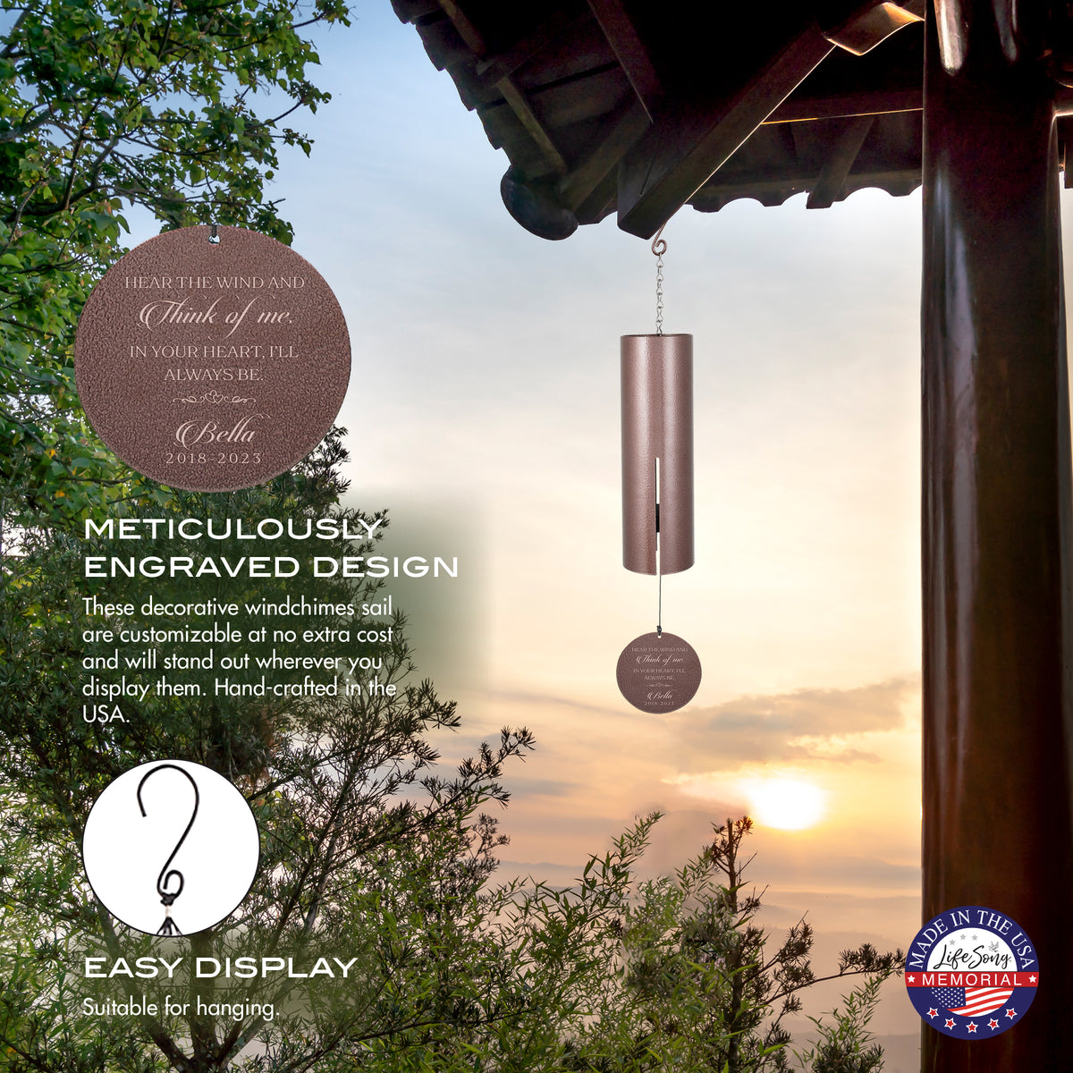 Hear the Wind and Think of Me Engraved Memorial Wind Chime