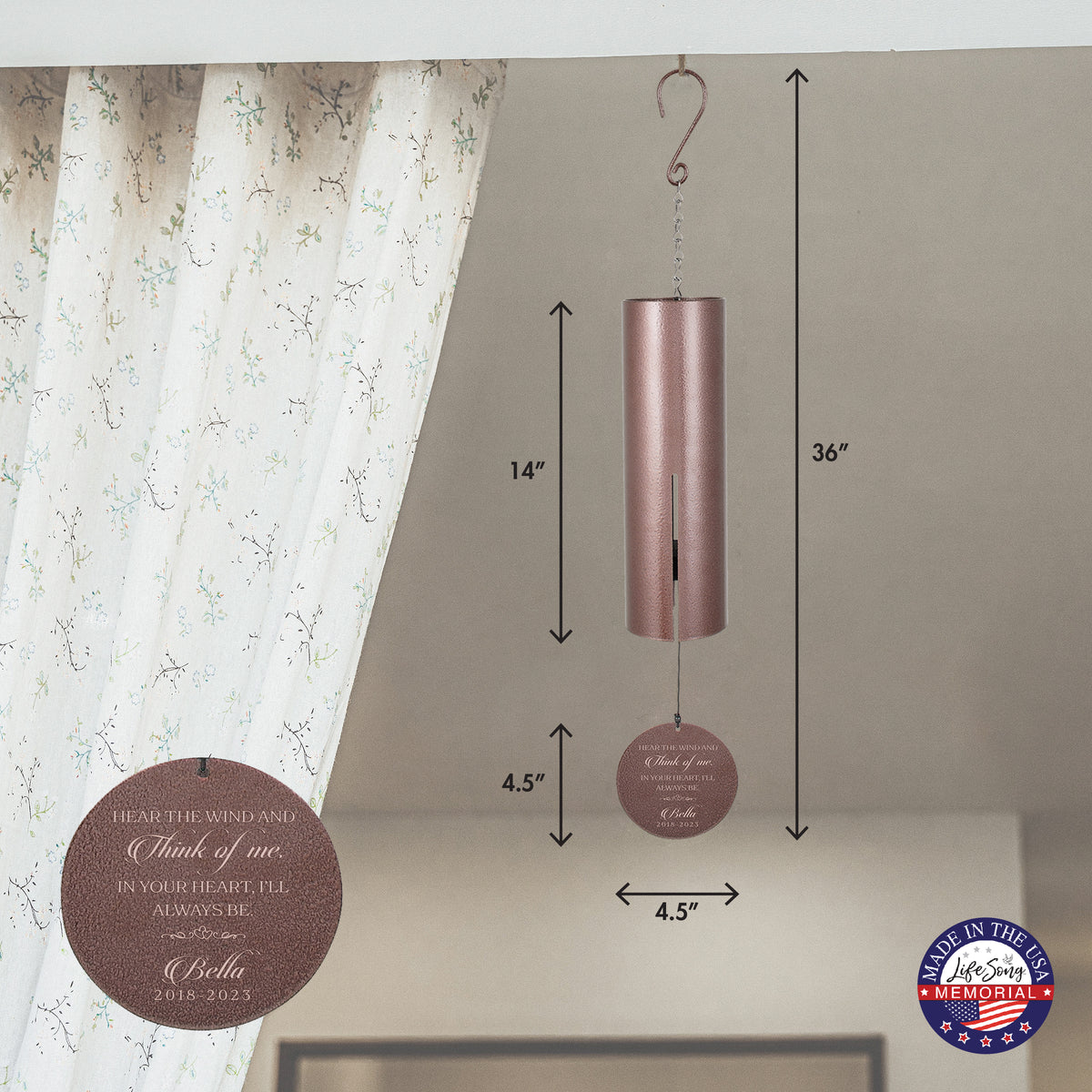 Hear the Wind and Think of Me Engraved Memorial Wind Chime