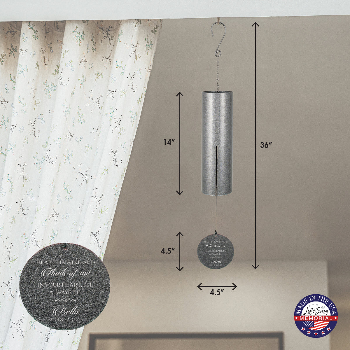 Hear the Wind and Think of Me Engraved Memorial Wind Chime